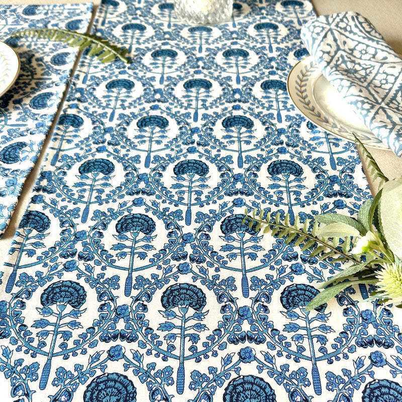Cotton Printed Table Runner | Blue | 183 x 35 cm、mySite、camillekostekn