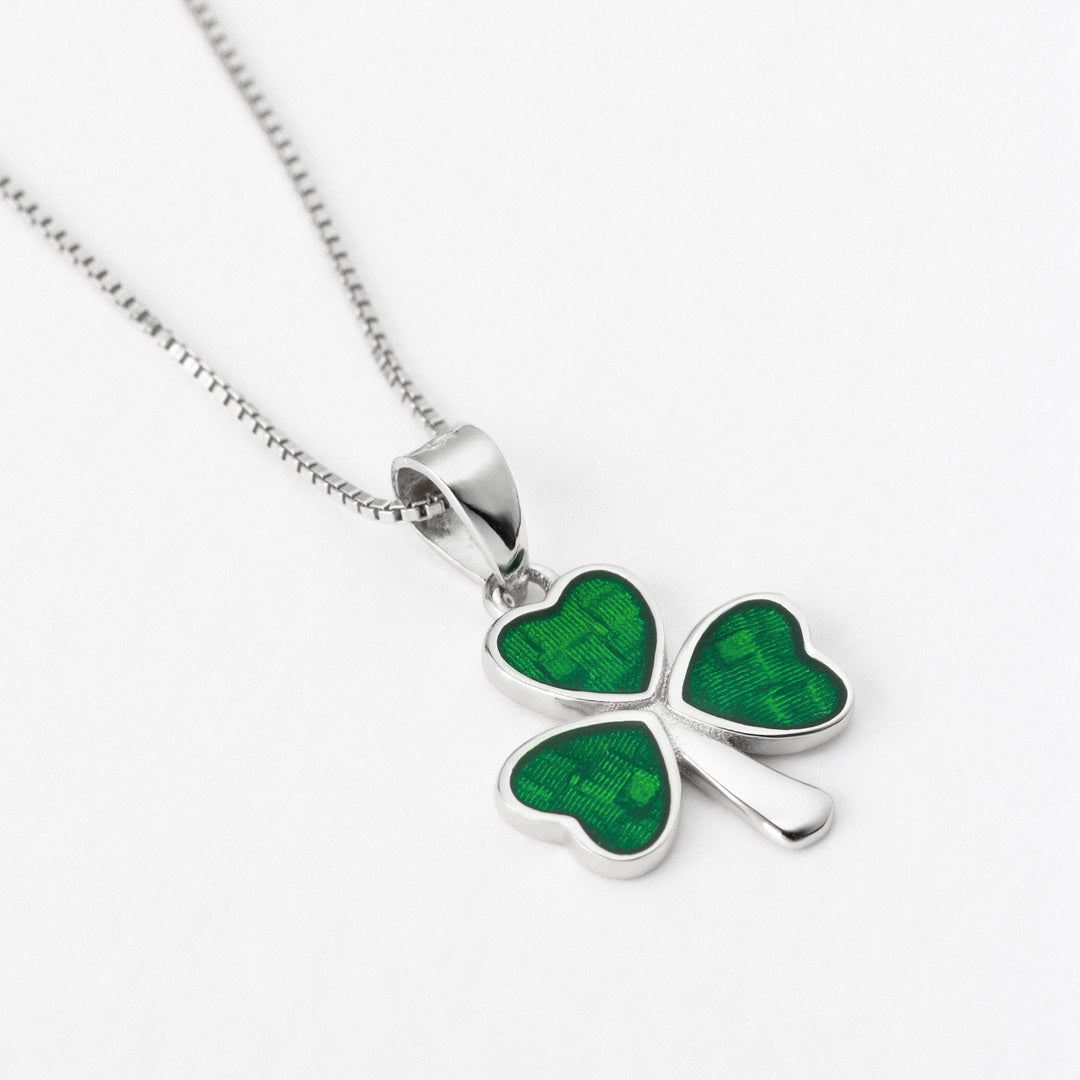  Silver Green Enamel Shamrock Pendant