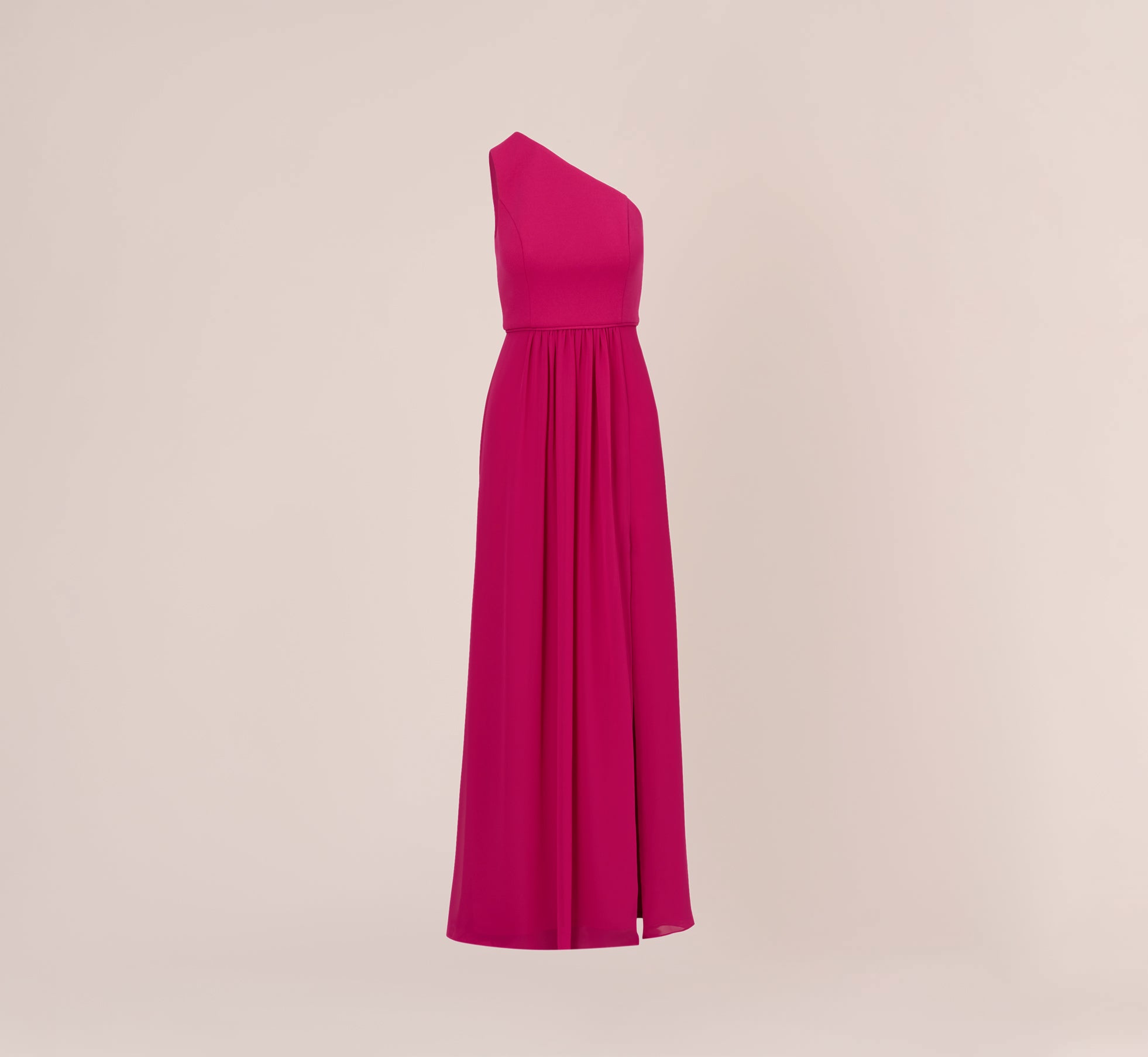 One Shoulder Chiffon Long Gown In Bright Magenta、mySite、solidvoid