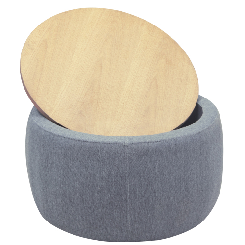 Round Storage Ottoman, 2 in 1 Function, Work as End table and Ottoman, Navy (25.5"x25.5"x14.5")、、casual