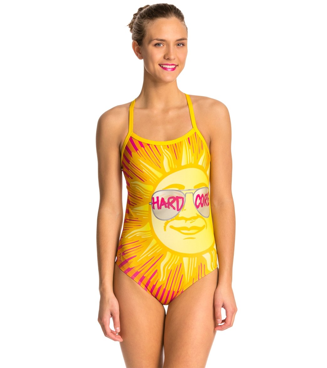 HARDCORESPORT Women's Shades Yellow Cali Back One Piece Swimsuit、mySite、noshort