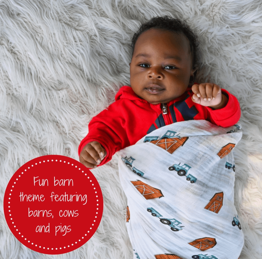 Farm Scene Set of Muslin Swaddle Blankets by LollyBanks- Pig, Cow, Tractor、mySite、g9winljtr