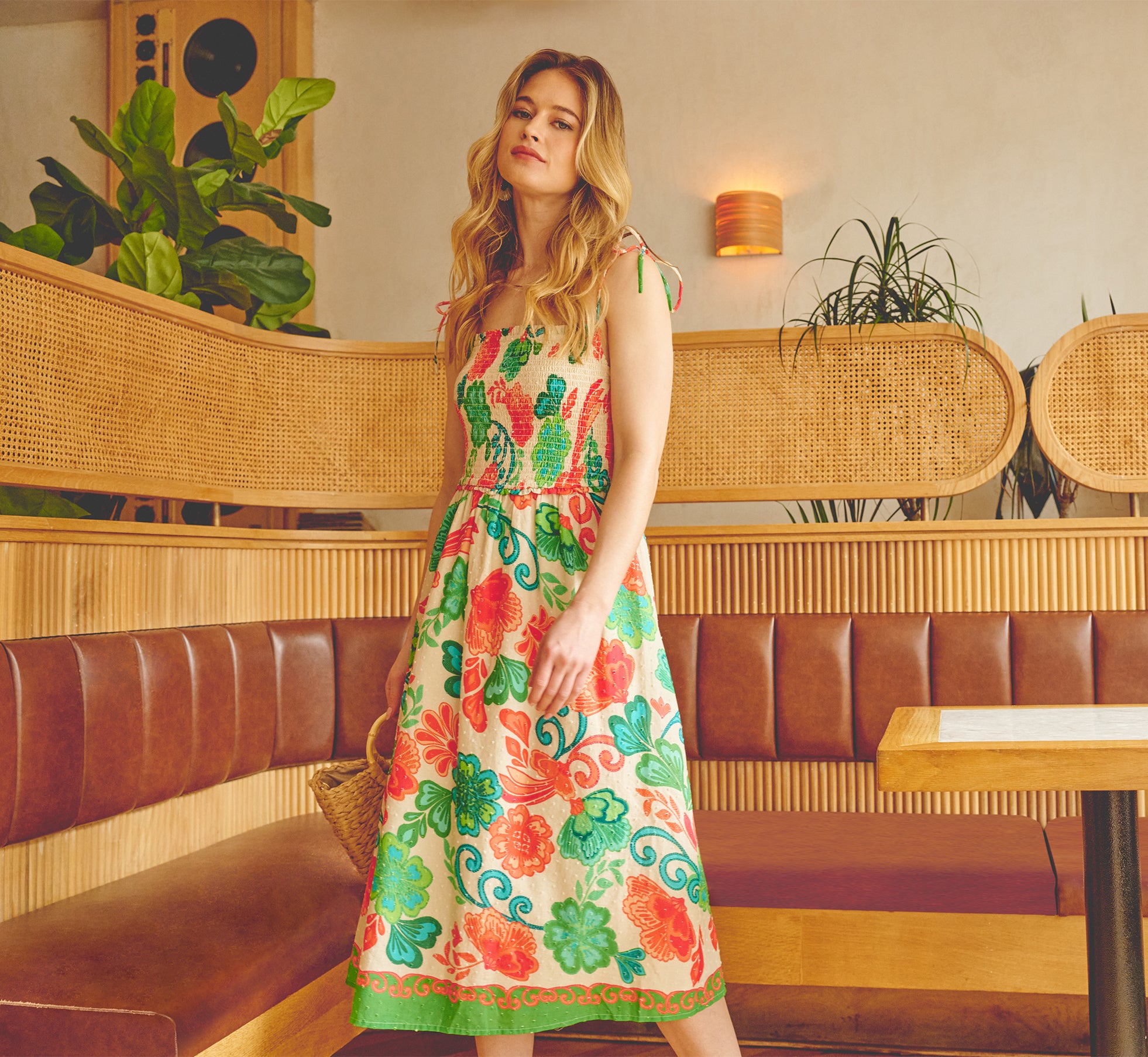 Floral Shirred Cotton Midi Sundress In Ivory Multi、mySite、solidvoid