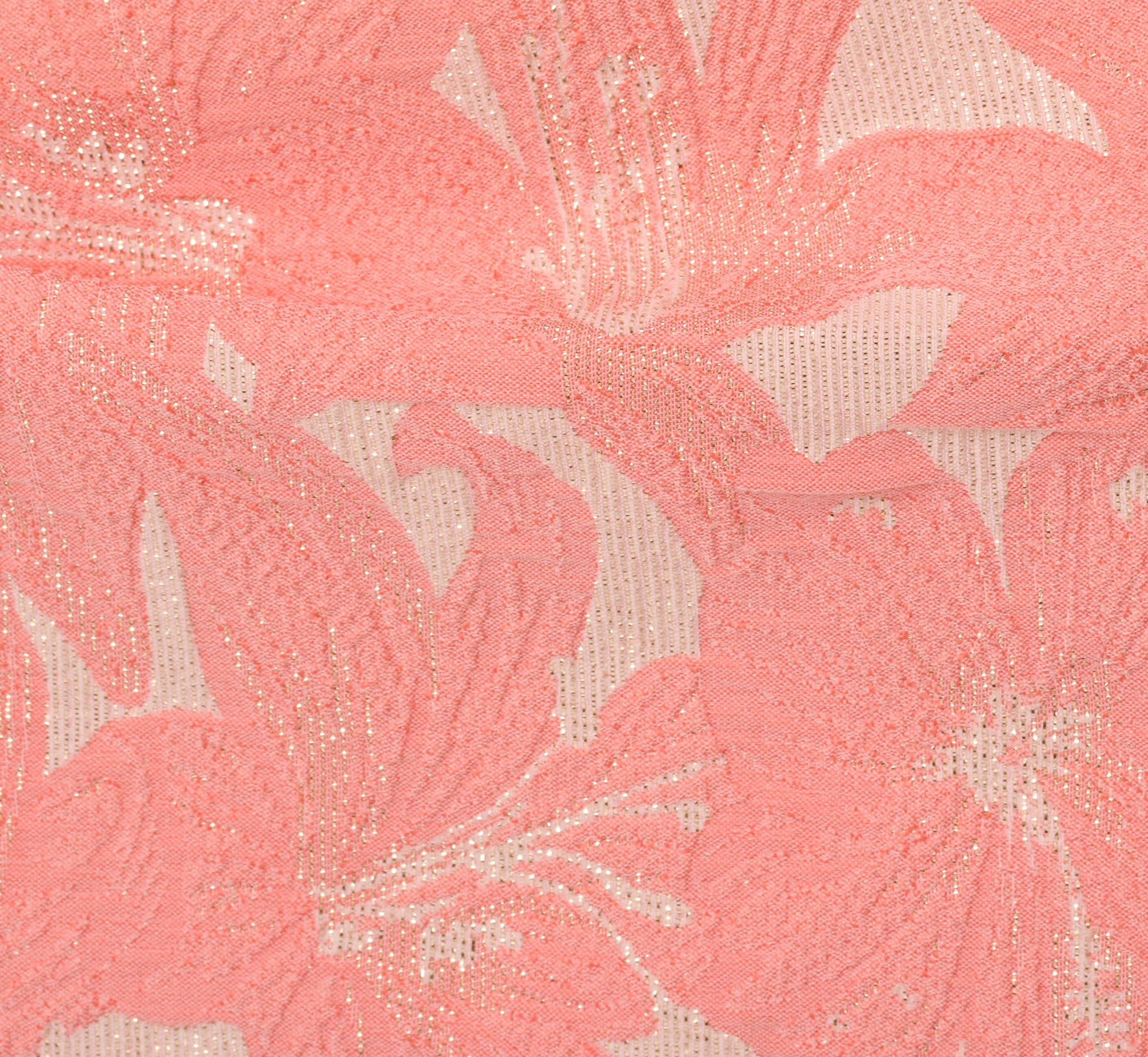 Hibiscus Jacquard Sheath Dress With Tucked Details In Light Coral、mySite、solidvoid