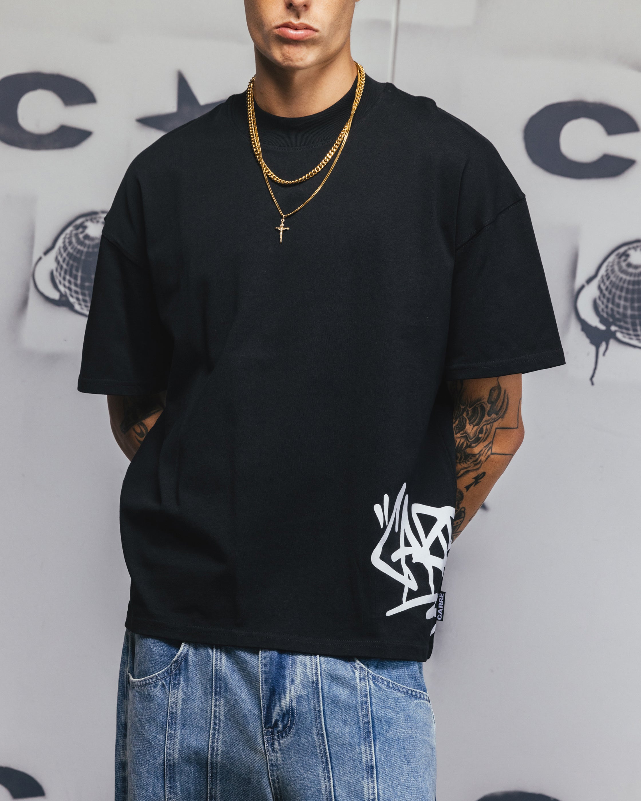 Carre Tagline T-Shirt Black、mySite、zt4zffjzw