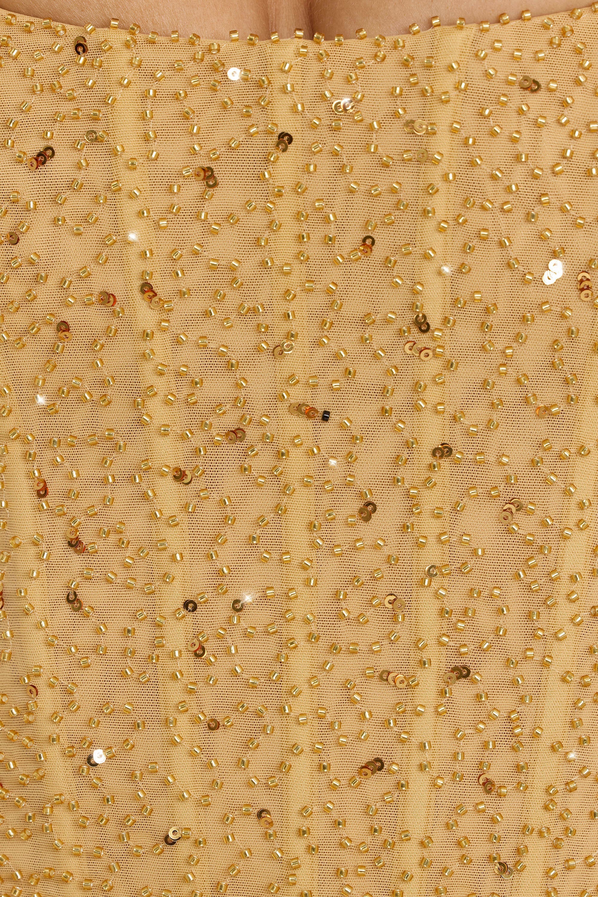 Embellished Corset Tulle Skirt Mini Dress in Gold、mySite、solidvoid