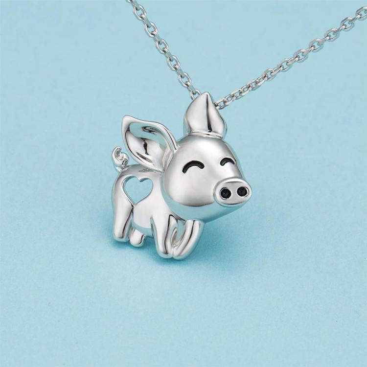 Pig Necklace with Cut Out Heart Rose, Yellow or White Gold Plated Sterling Silver、mySite、g9winljtr