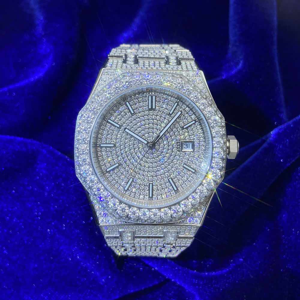 Bust Down Moissanite Watch | 44MM | 14K White Gold、mySite、hinf8tx79