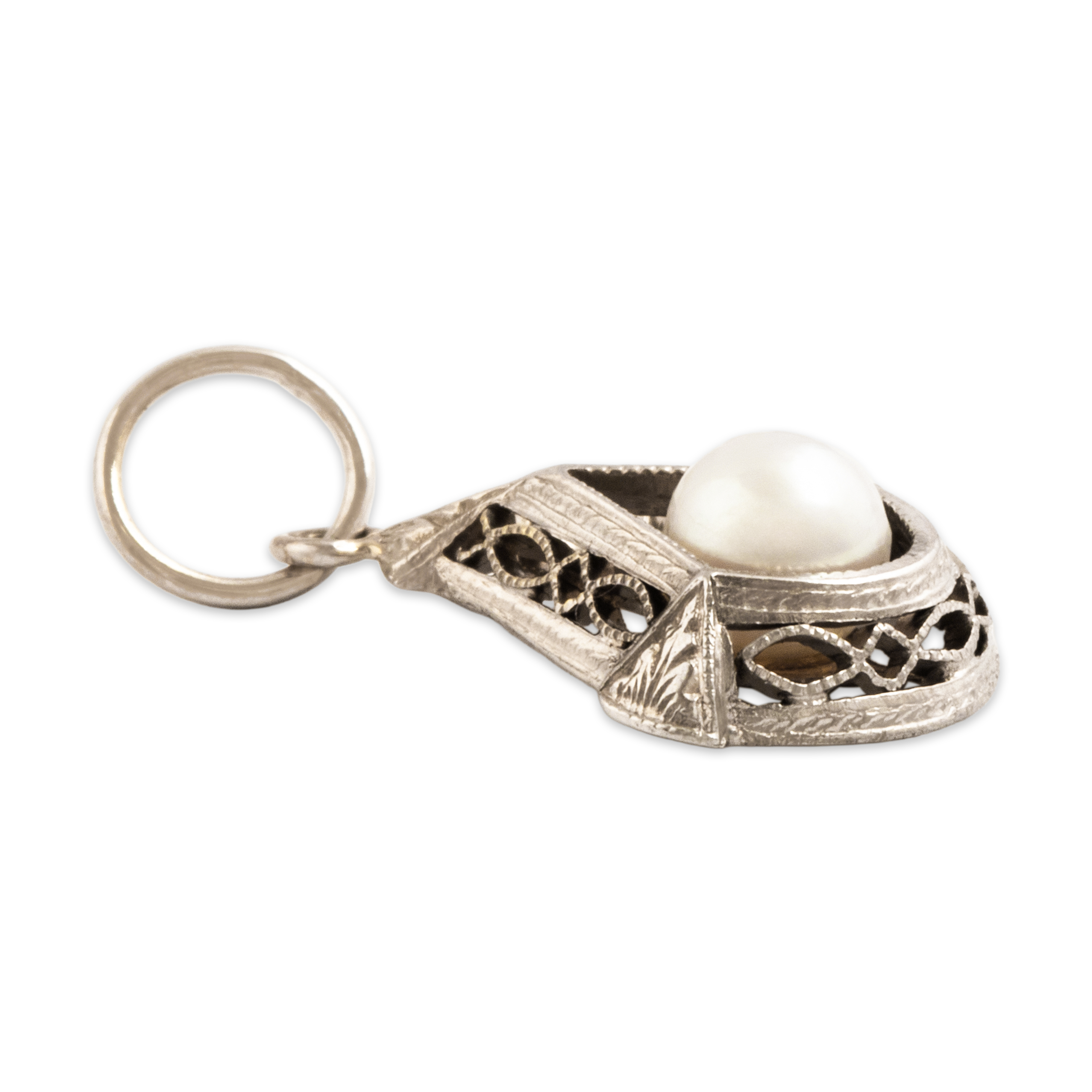 Antique Art Deco 14k White Gold Pearl Piercework Charm / Pendant、mySite、hinf8tx79