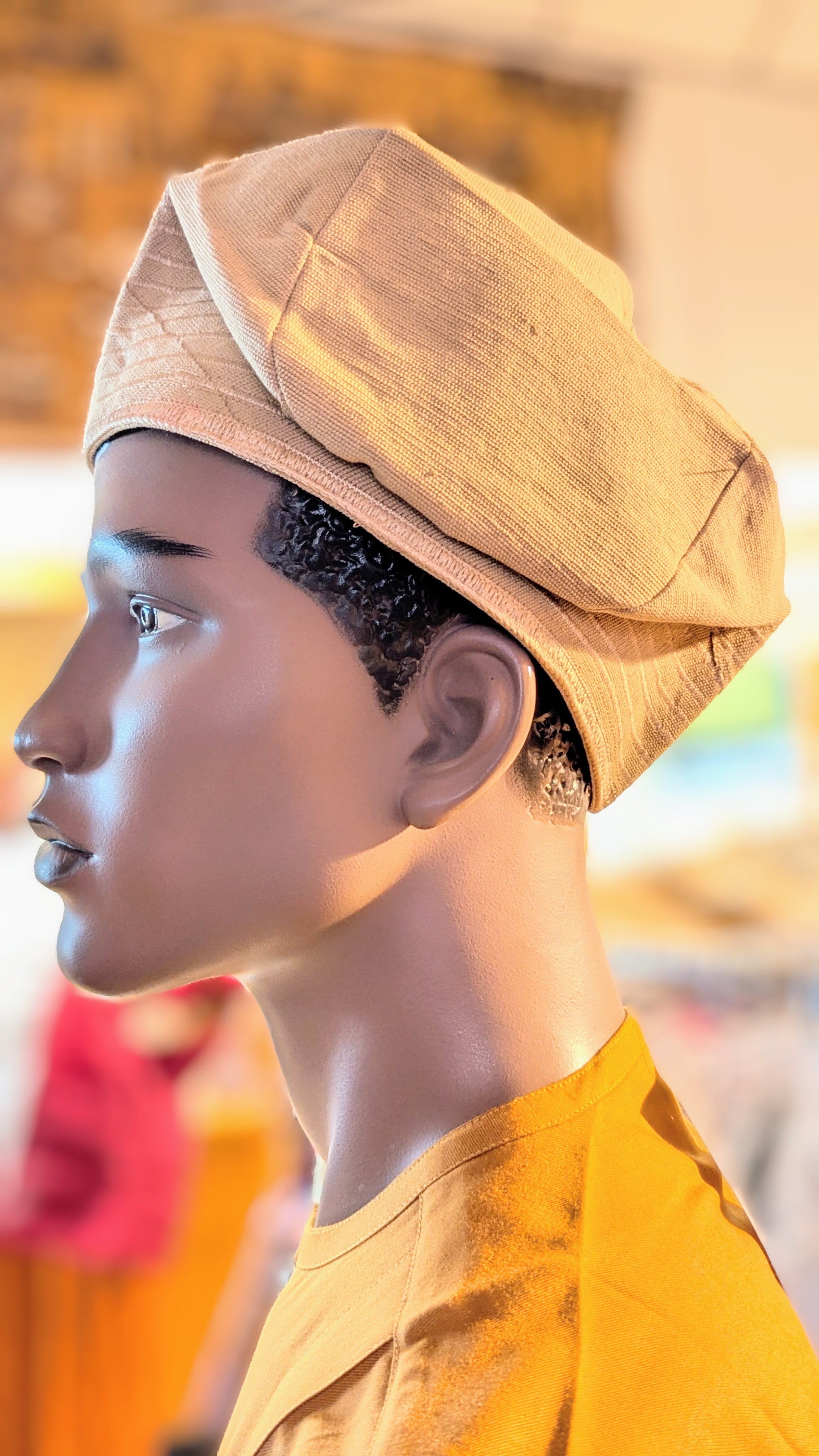 Dupsie's Olabami Tan Aso Oke African hat cap Kufi DPHALAH32、mySite、solidvoid