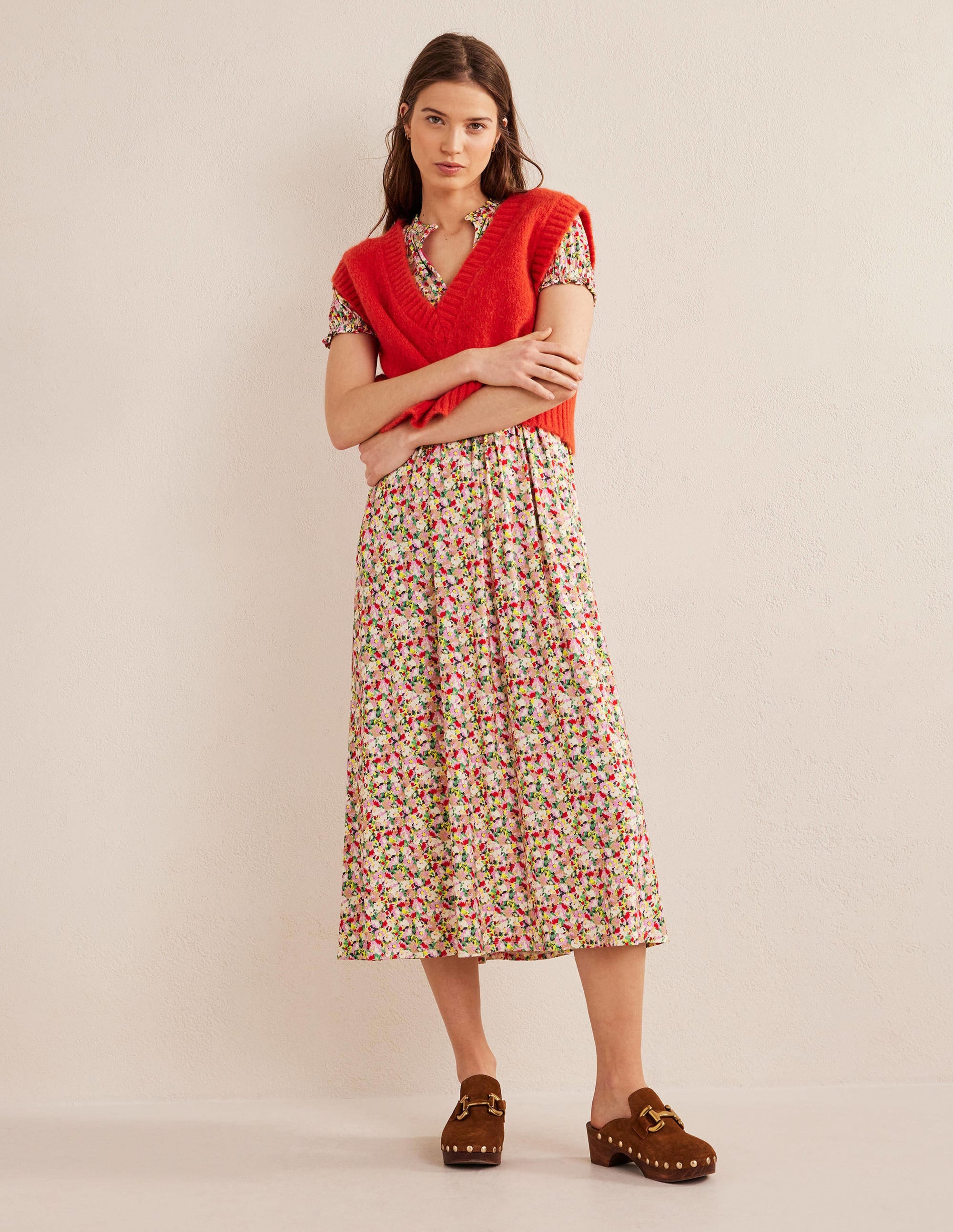  Rosanna Jersey Midi Tea Dress-Multi, Painterly Floret、mySite、ashleygrahame