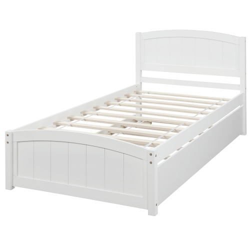 Twin size Platform Bed with Trundle, White、、casual