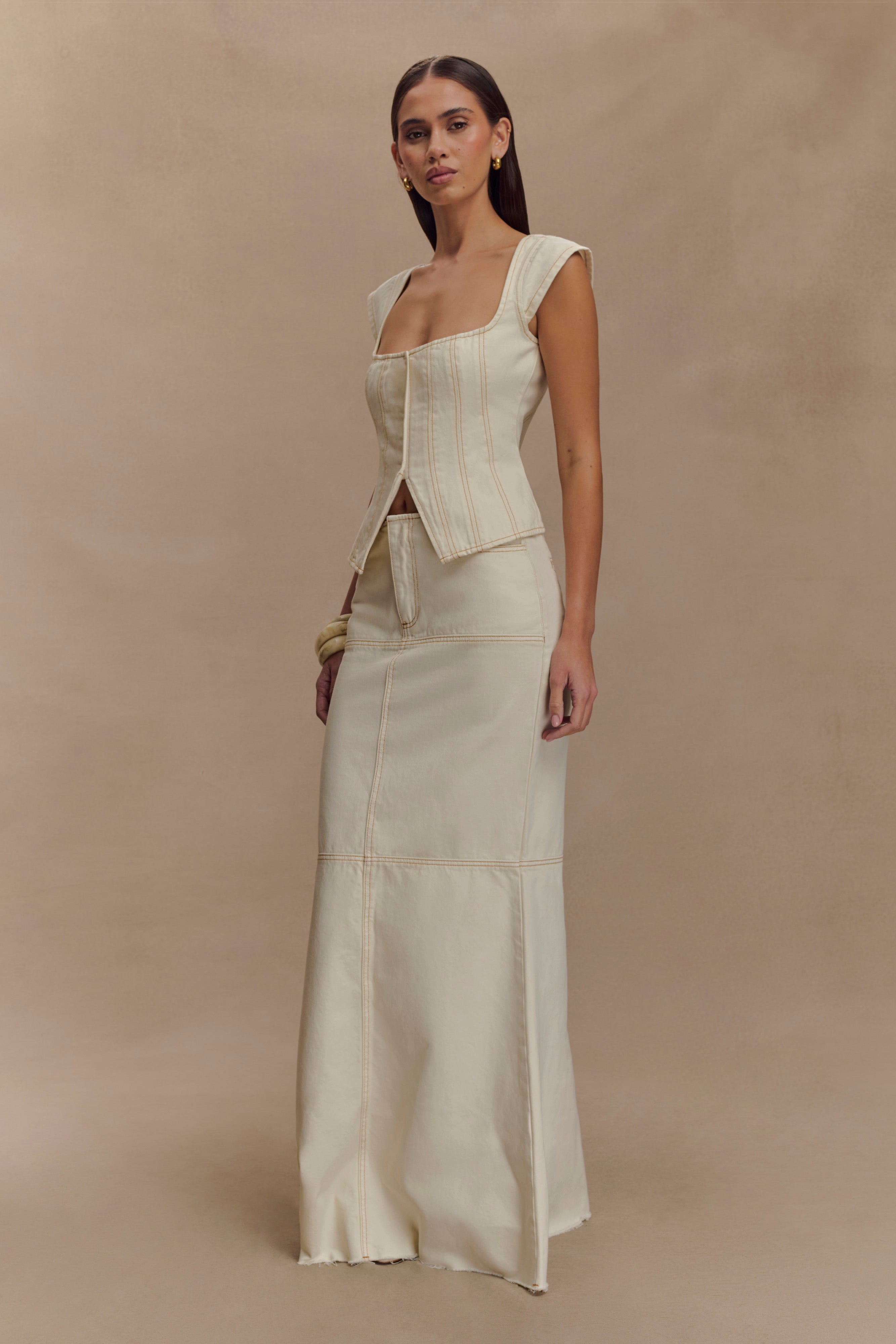 Loretta Cap Sleeve Denim Top - Ecru、mySite、solidvoid