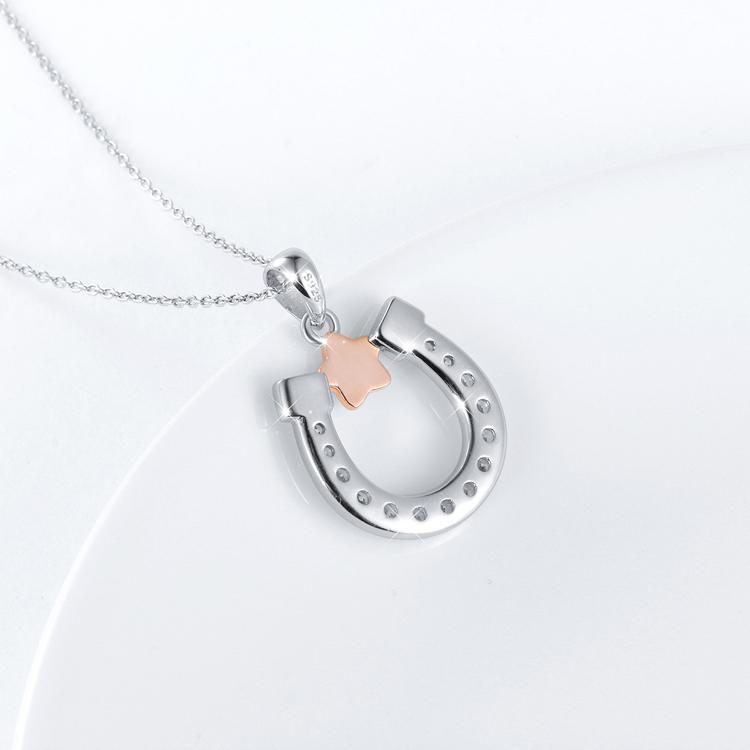 Lucky Horseshoe Sparkling Necklace Sterling Silver Rose Gold、mySite、g9winljtr