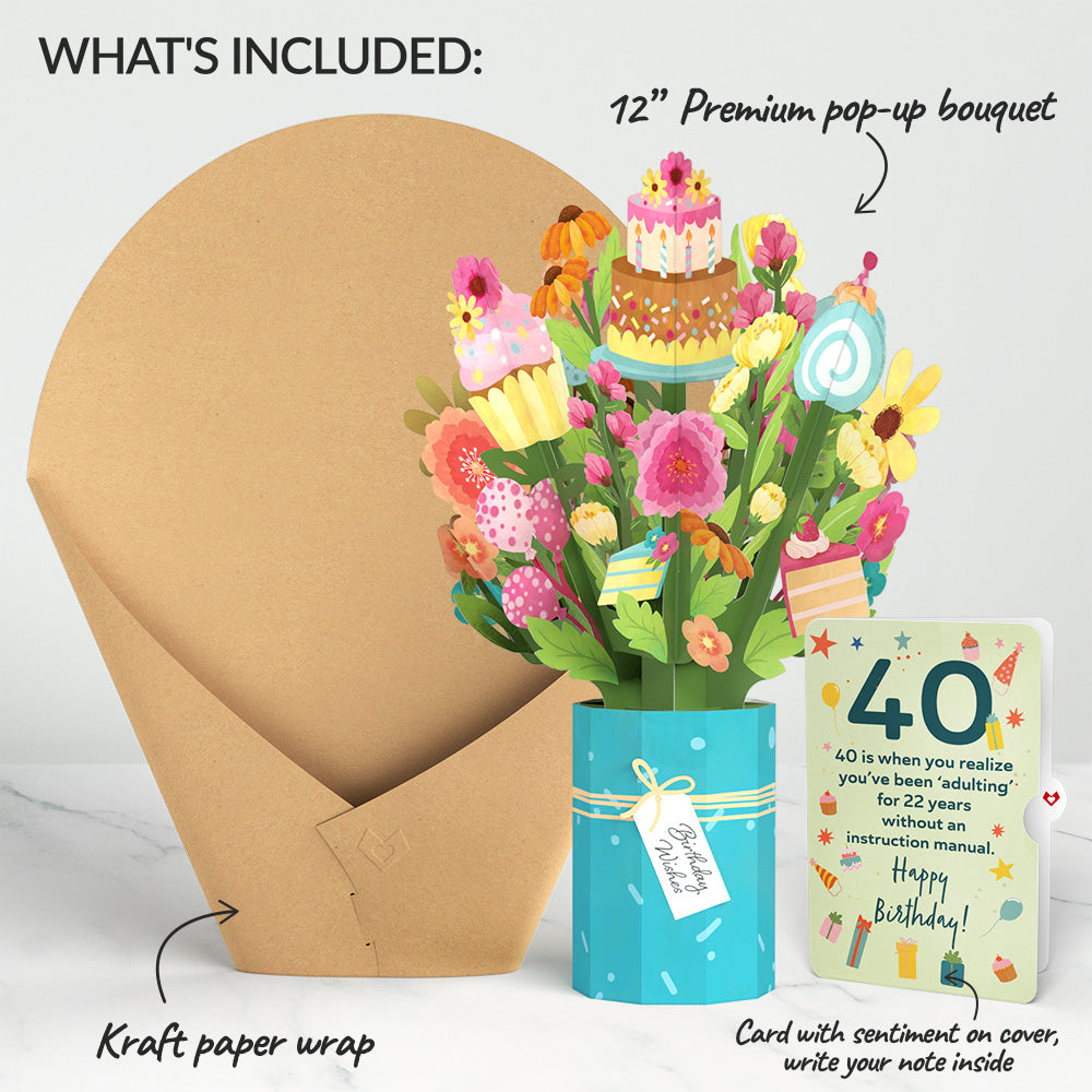Sweet 40th Birthday Wishes Bouquet and Sentiment Set、mySite、solidvoid