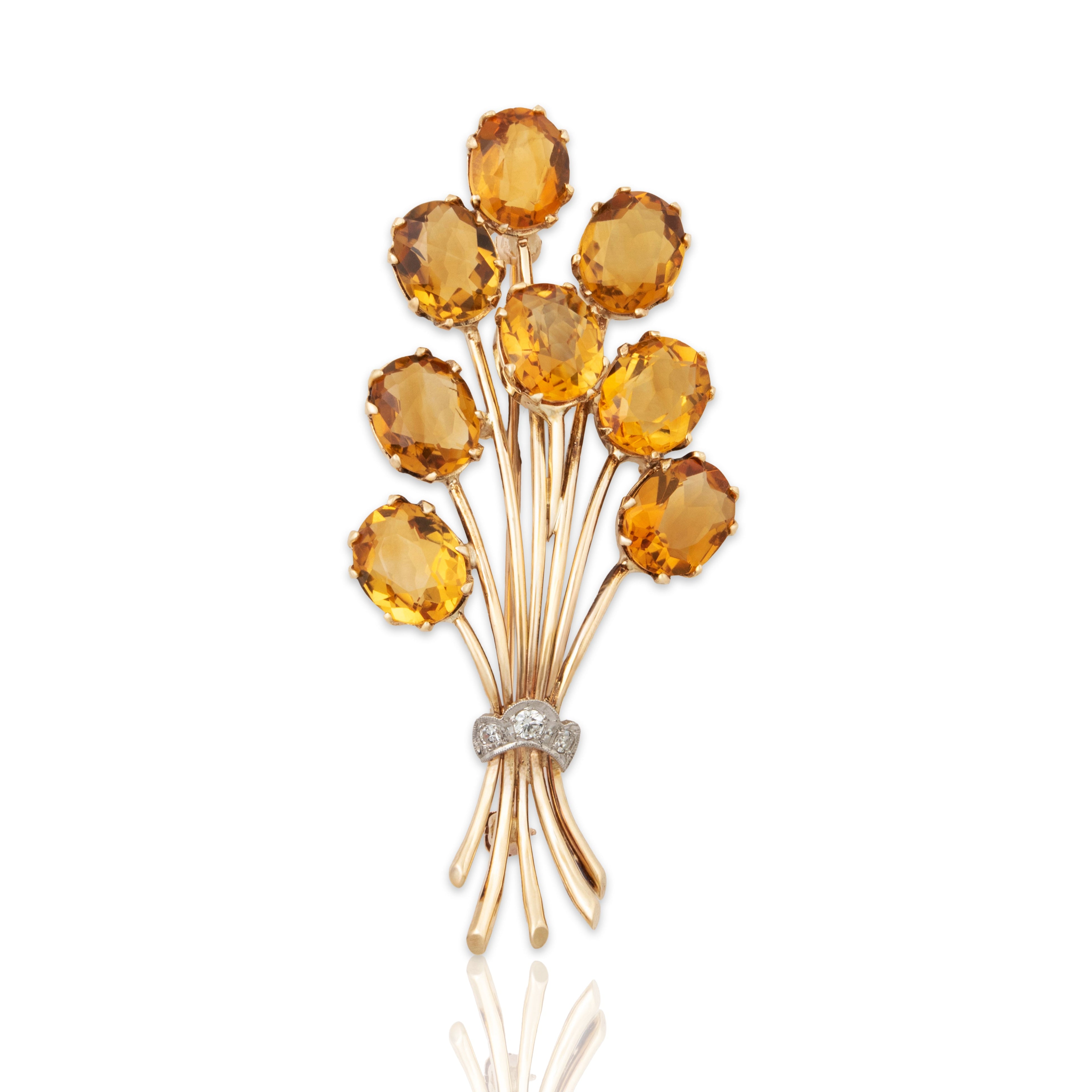 Vintage Large 14k Yellow Gold 16.16cttw Citrine Diamond Bouquet Of Sunshine Pin、mySite、hinf8tx79