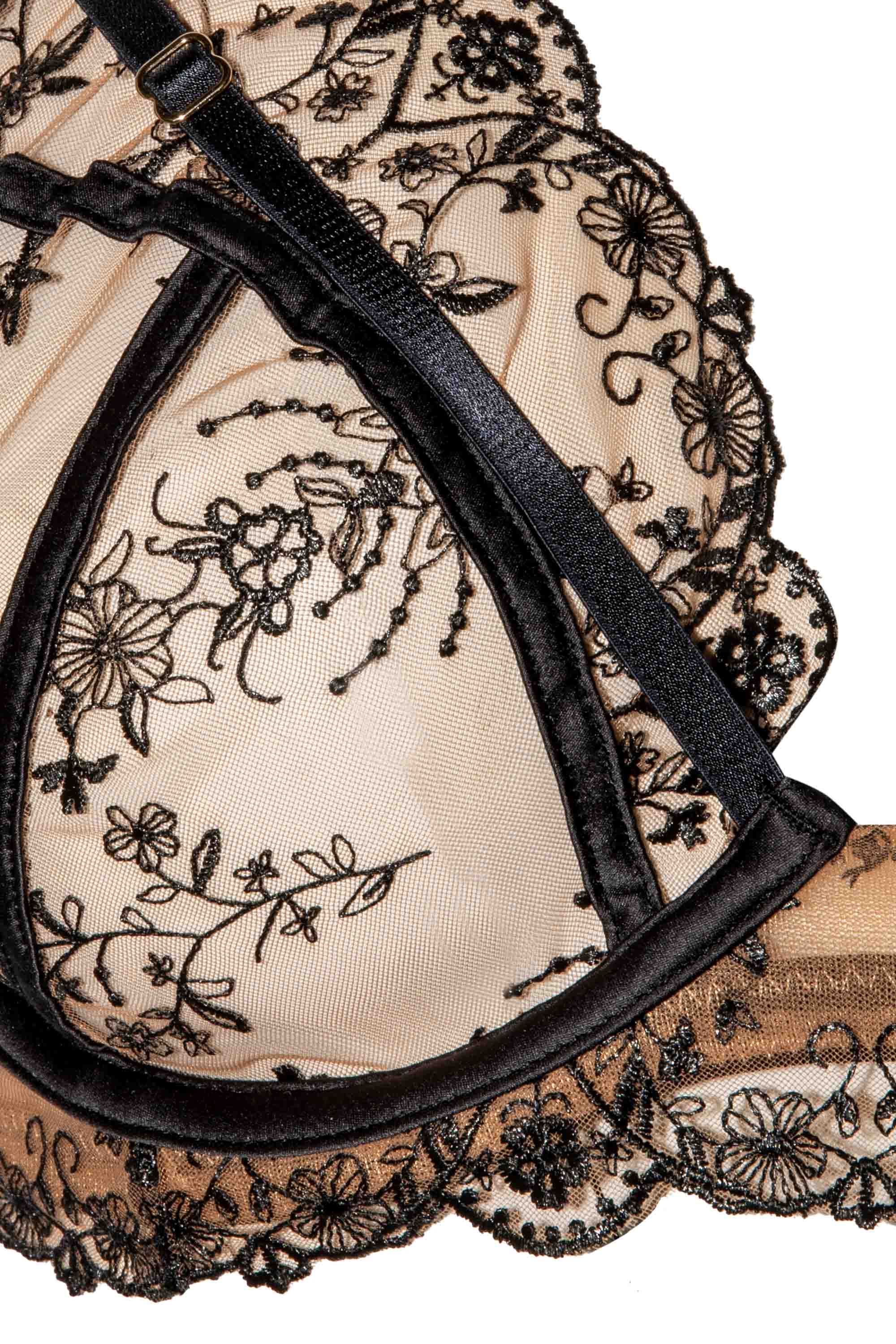 Cassia Black Embroidery Plunge Bra、mySite、bengalsvssteelers