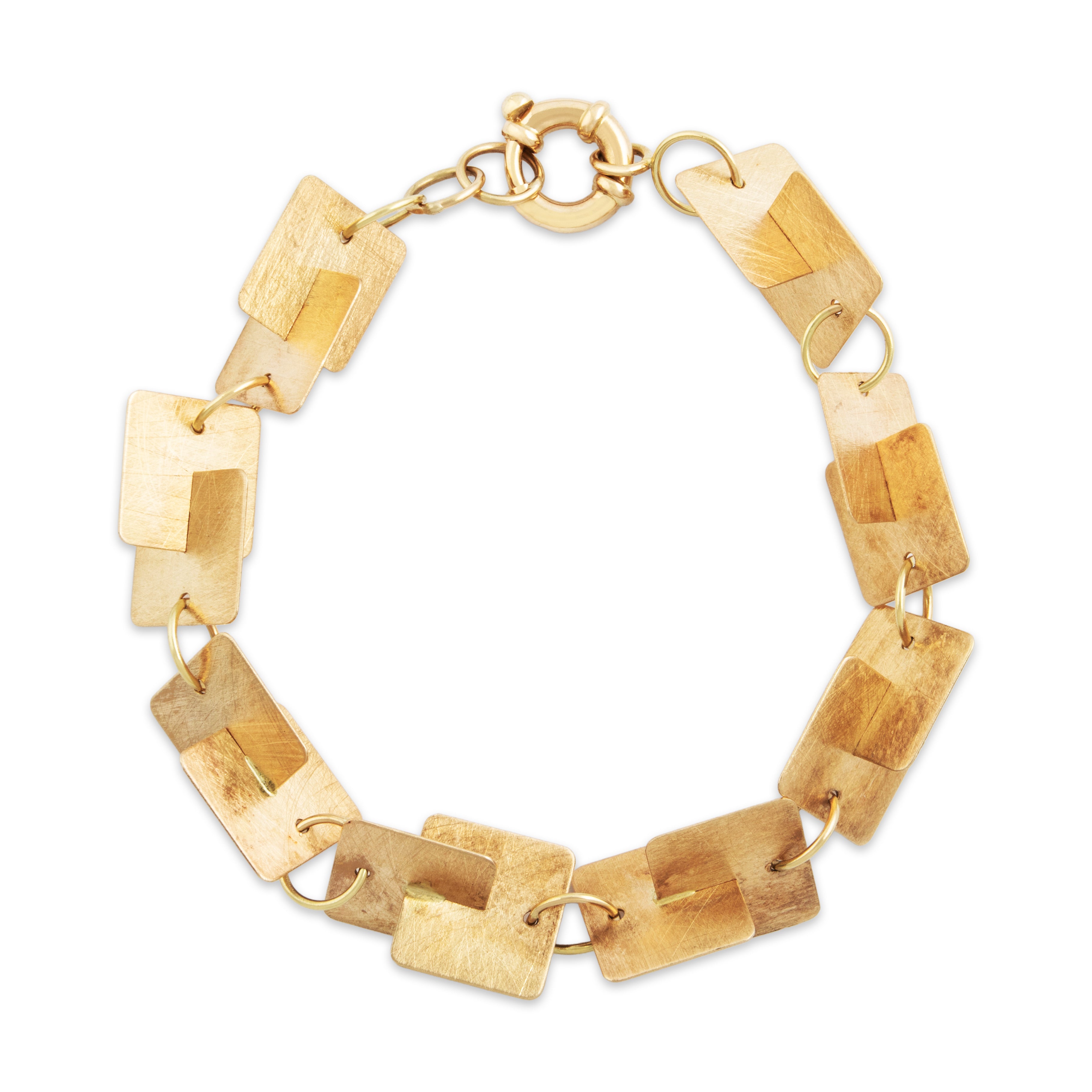 Vintage Italian 14k Yellow Gold Modernist Textured Square Links Bracelet 6.75、mySite、hinf8tx79