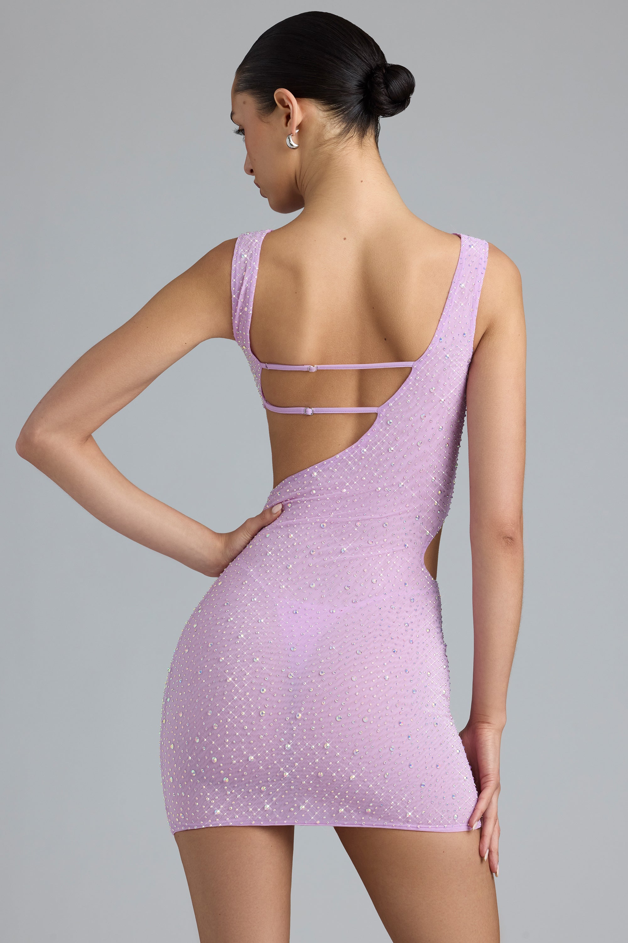 Embellished Cut-Out Mini Dress in Violet Pink、mySite、solidvoid