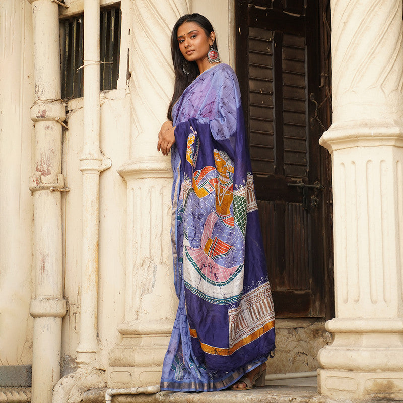 Maheshwari Cotton Silk Saree | Batik Print | Blue、mySite、camillekostekn