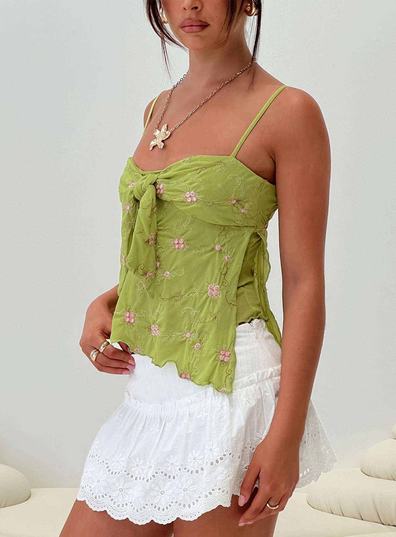 Paislie Mesh Top Sage Green、mySite、solidvoid