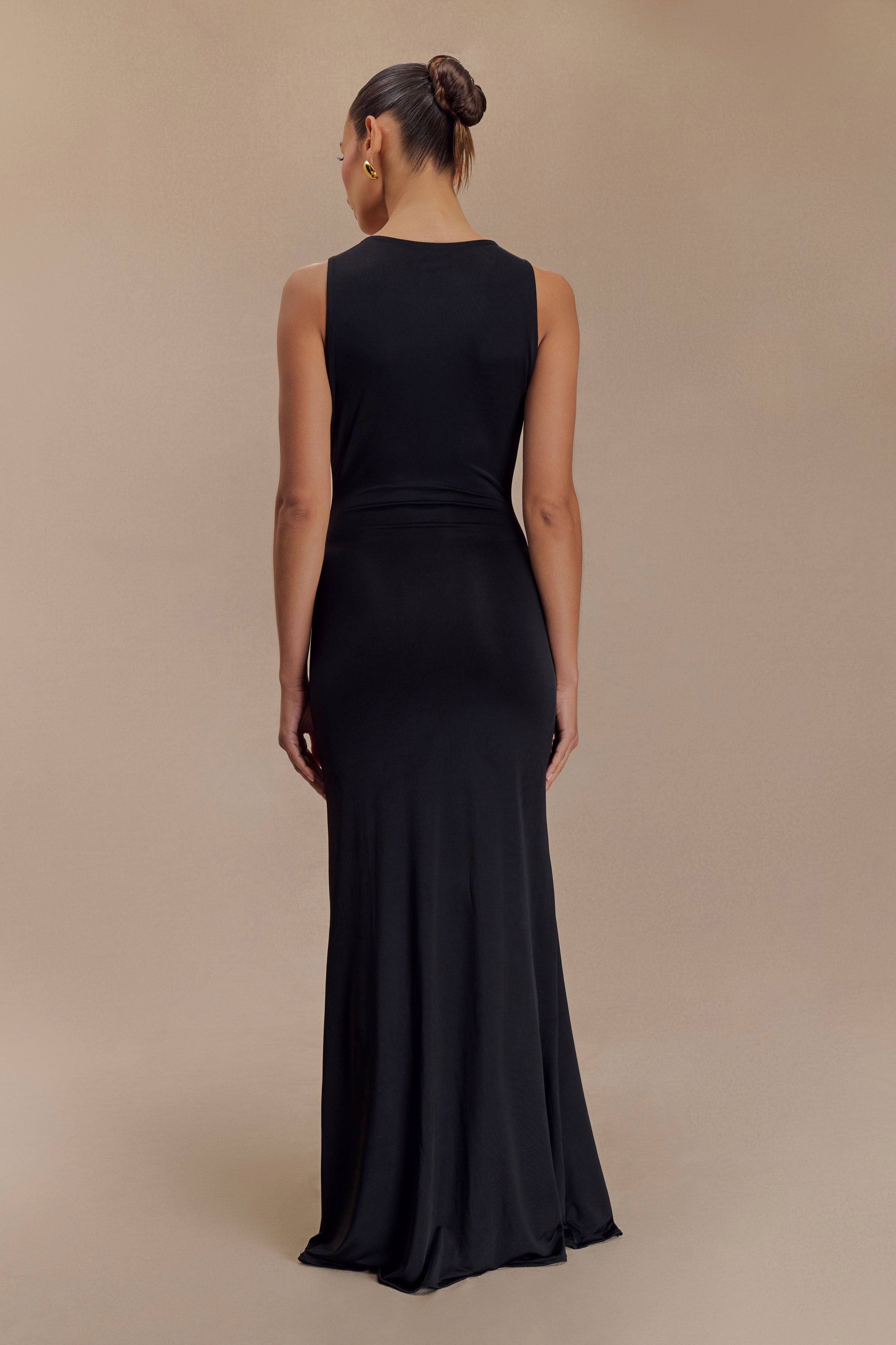 Beck Plunge Maxi Dress With Floral Hardware - Black、mySite、solidvoid