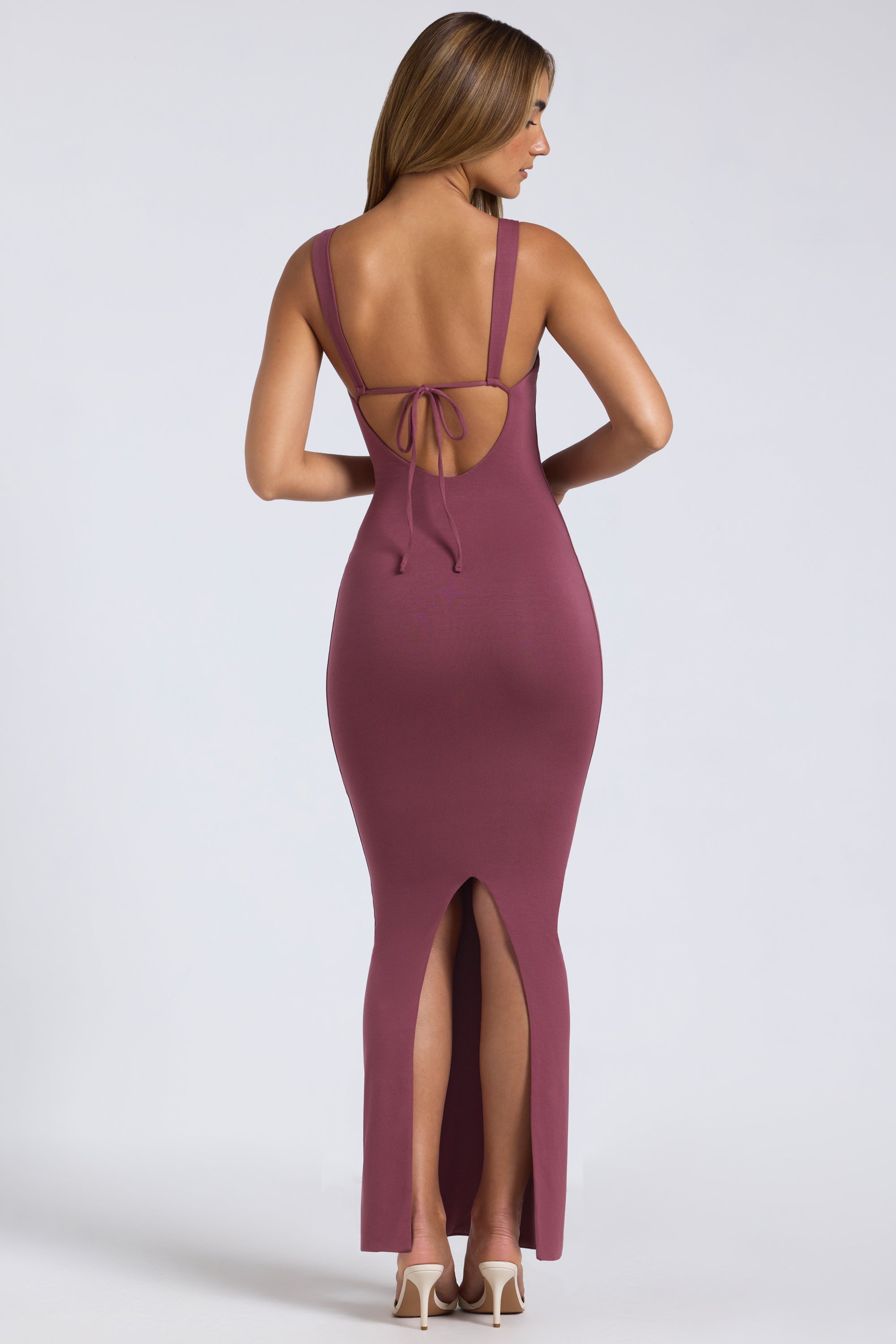 Modal Square Neck Low Back Maxi Dress in Plum、mySite、solidvoid