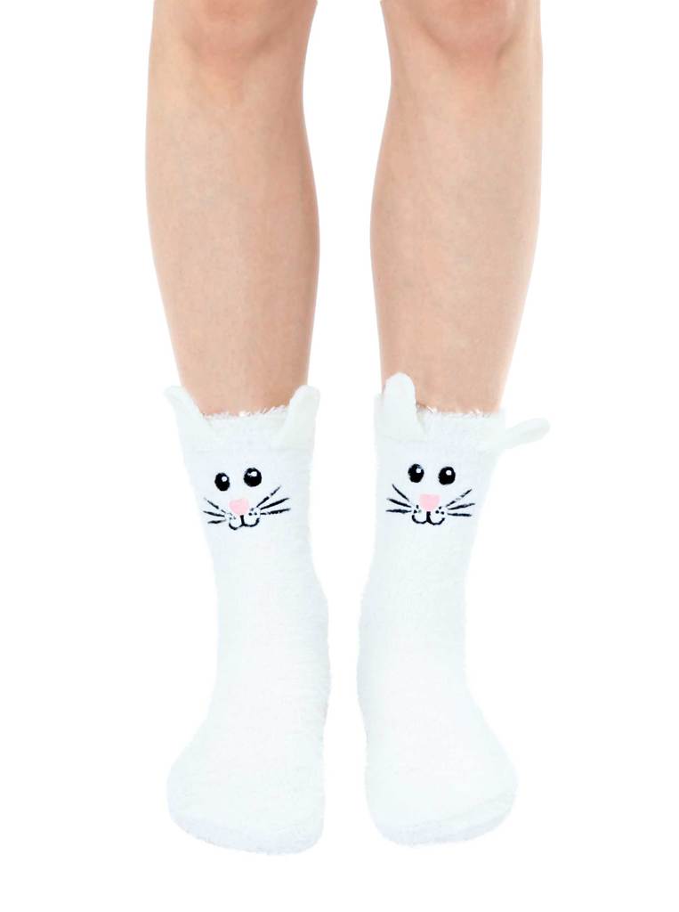Bunny Rabbit Fuzzy Crew Slipper Socks Pink or White Soft and Fuzzy、mySite、g9winljtr