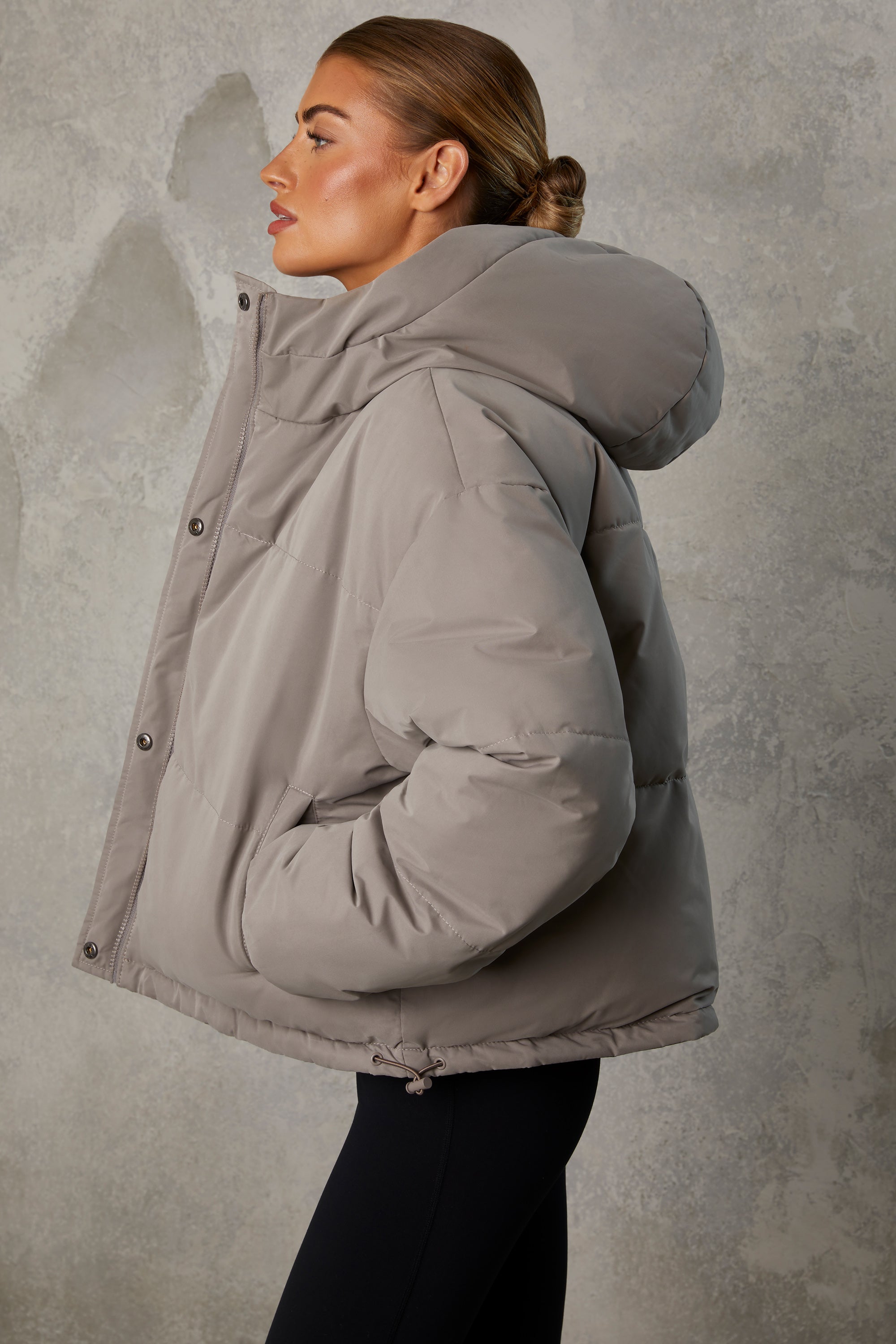 Reversible Hooded Puffer Jacket in Warm Grey、mySite、solidvoid