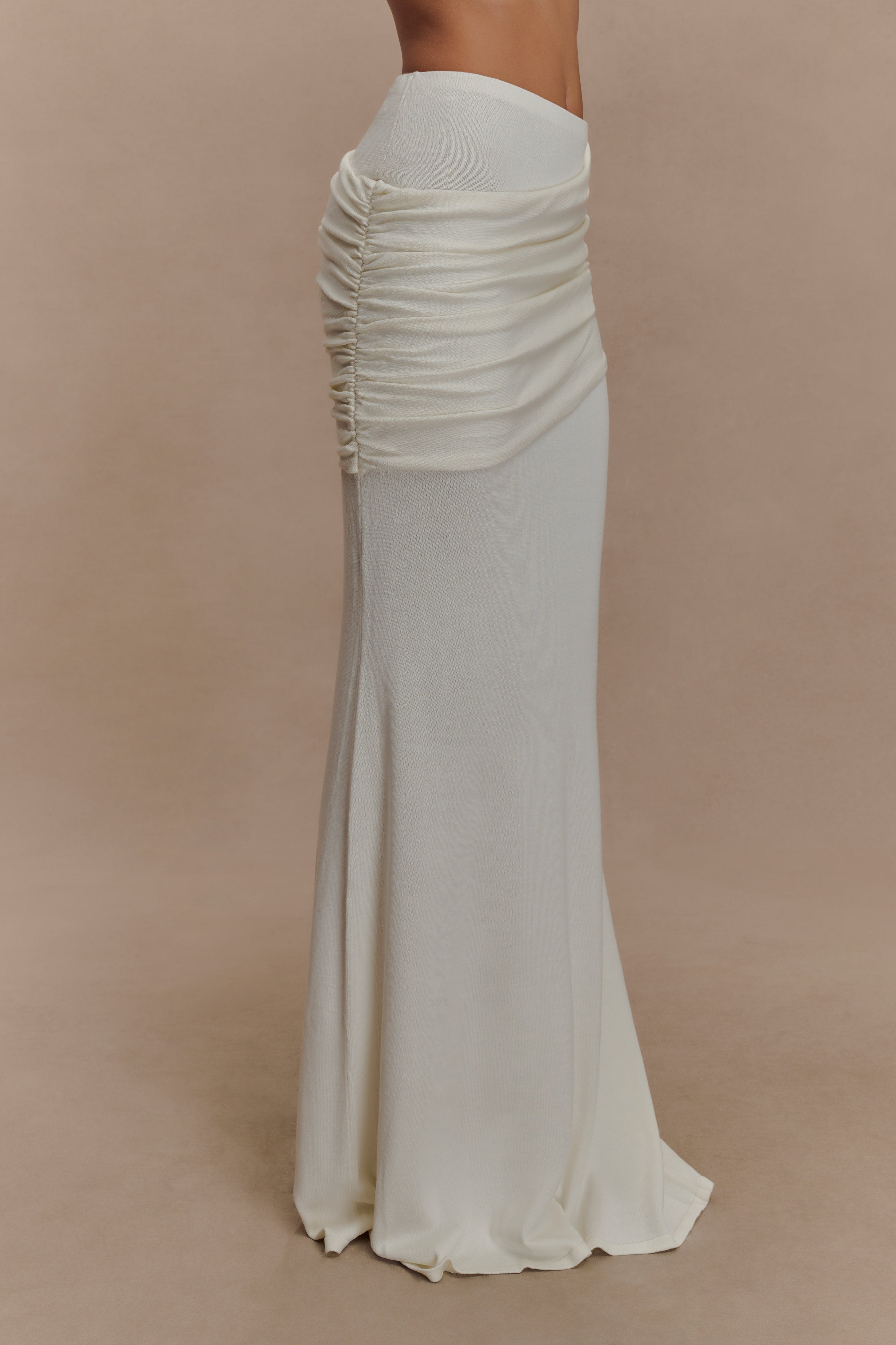 Irene Gathered Knit Maxi Skirt - Ivory、mySite、solidvoid
