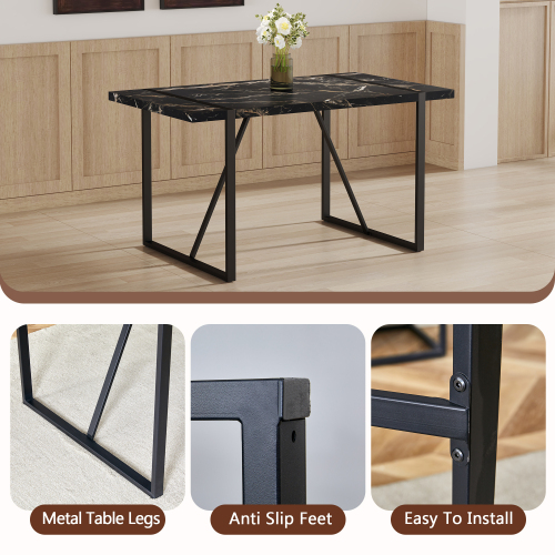 Rustic Industrial Rectangular Wood Dining Table For 4-6 Person, With 1.5" Thick Engineered Wood color Tabletop and Black Metal Legs,Desk For Kitchen Dining Living Room, 55.1" x 31.4"x 29.9"1529W115172、、casual
