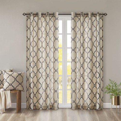 Fretwork Print Grommet Top Window Curtain Panel(Only 1 Pc Panel)、、eastwooduniform