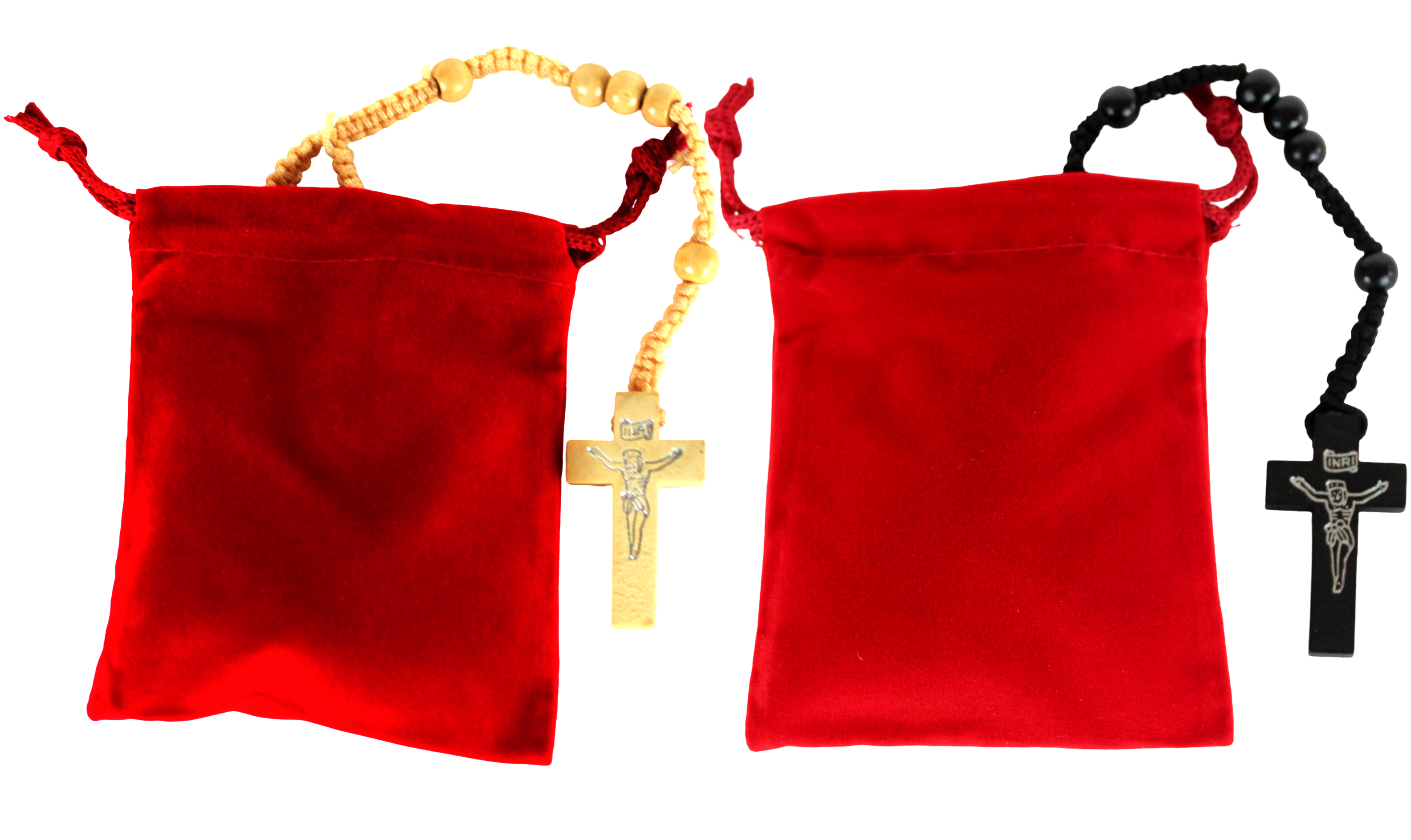 Pair of Black and Beige Wooden Rosaries with Two Velvet Bags - Colored Wooden Beads Rosary Necklaces with Jesus Imprint Cross、mySite、topwebapps
