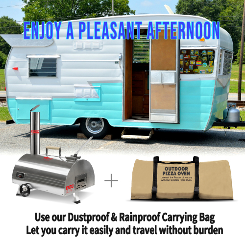 Silver Pizza Oven Outdoor 12" Semi-Automatic Rotatable Pizza Ovens Portable Stainless Steel Wood Fired Pizza Oven Pizza Maker with Built-in Thermometer Pizza Cutter Carry Bag、、eastwooduniform