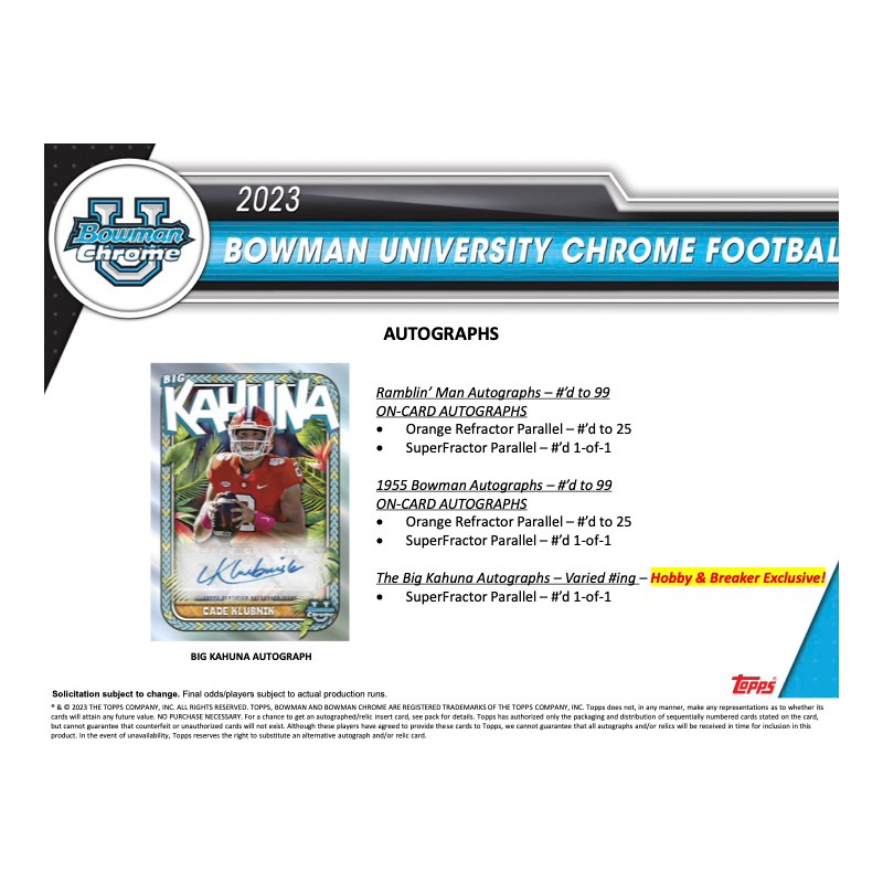 2023 Bowman University Chrome Football Hobby Box、mySite、waistdrama
