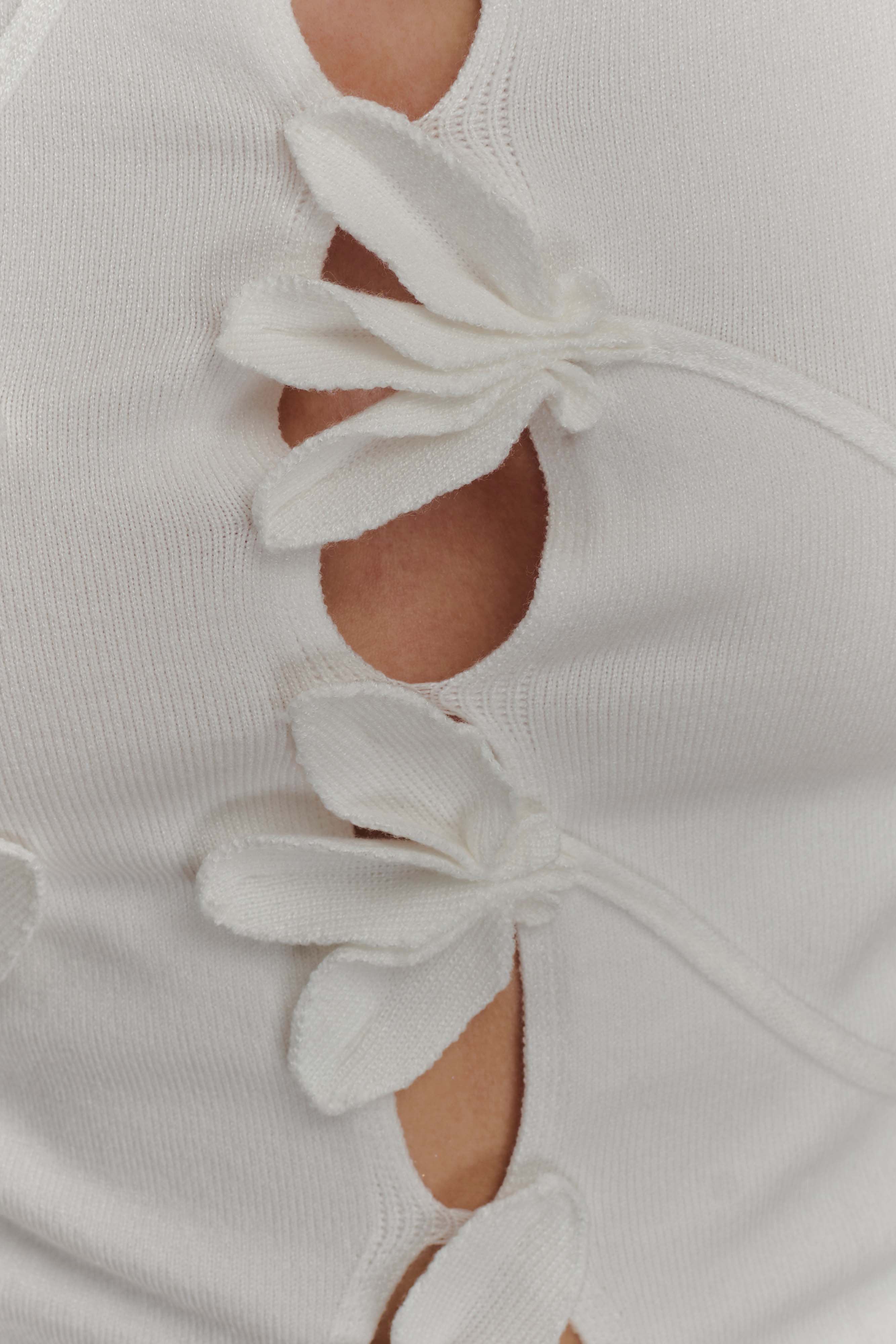 Alejandra Floral Long Sleeve Knit Top - White、mySite、solidvoid