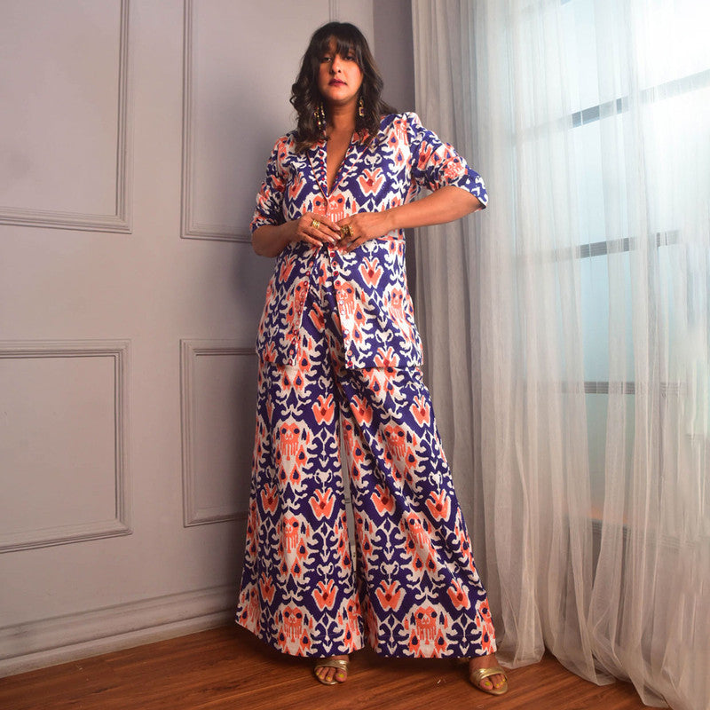 Cotton Flared Pant For Women | Block Print | Blue、mySite、camillekostekn