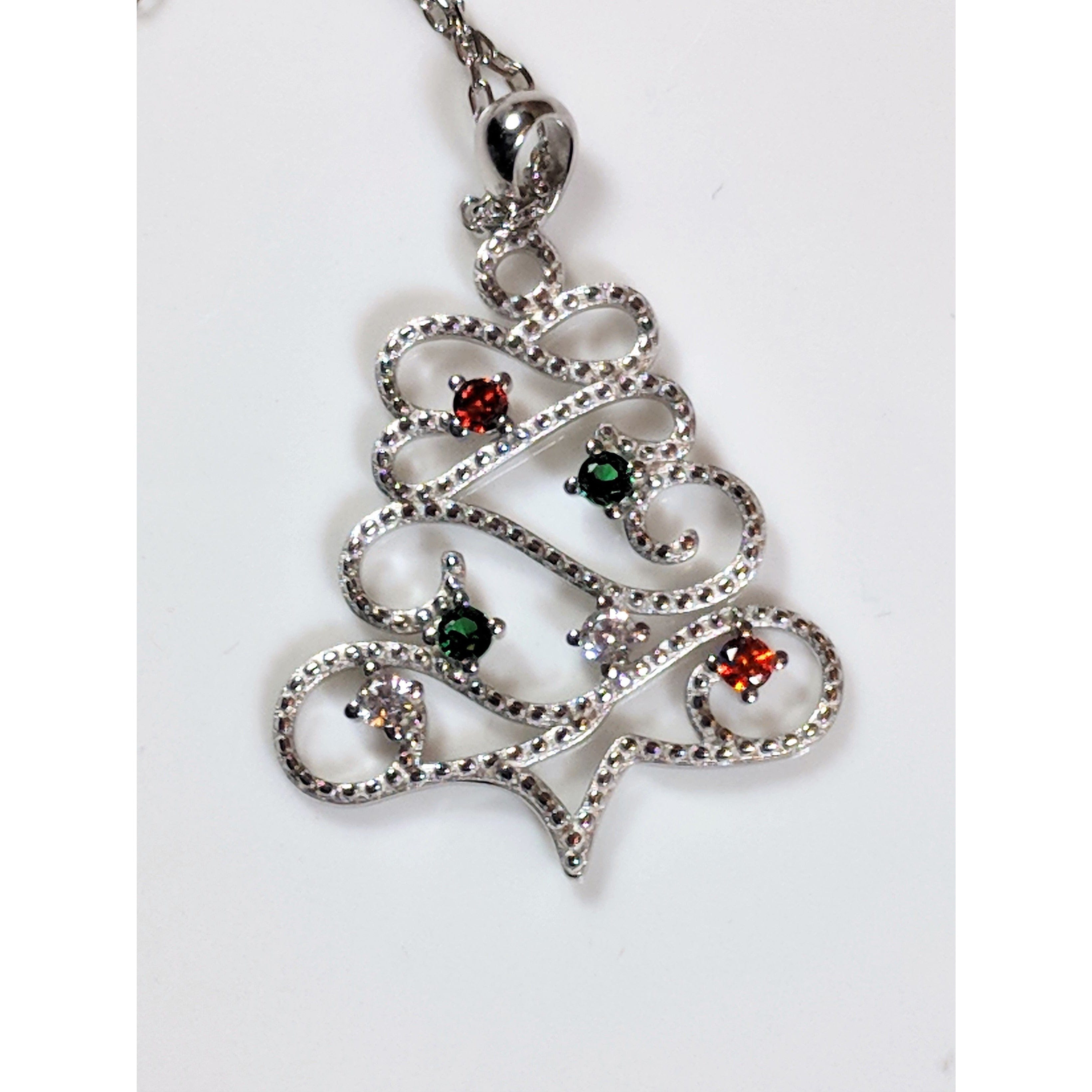 Christmas Tree Necklace Sterling Silver with Ornaments, Custom、mySite、g9winljtr