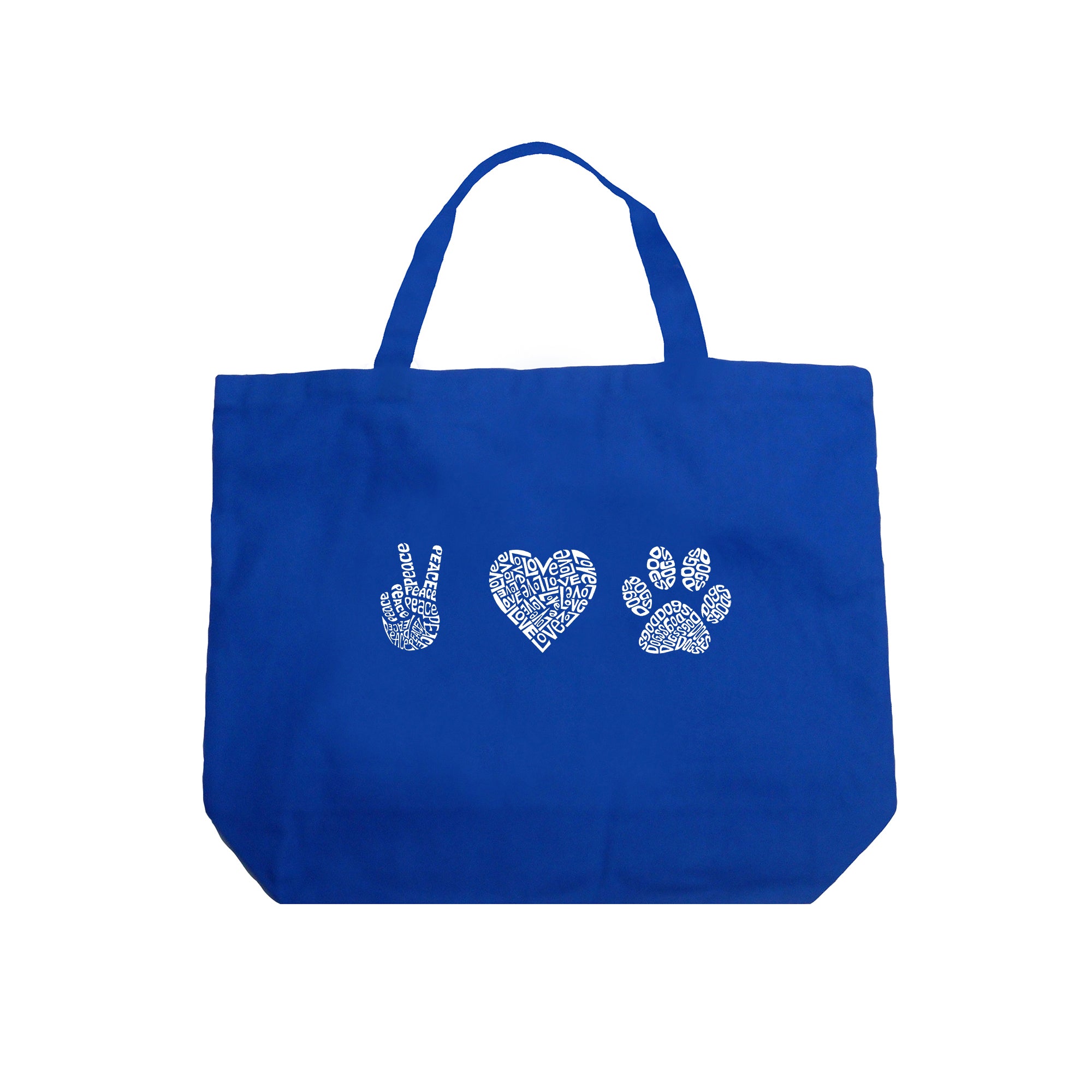 Peace Love Dogs - Large Word Art Tote Bag、mySite、camillekostekn