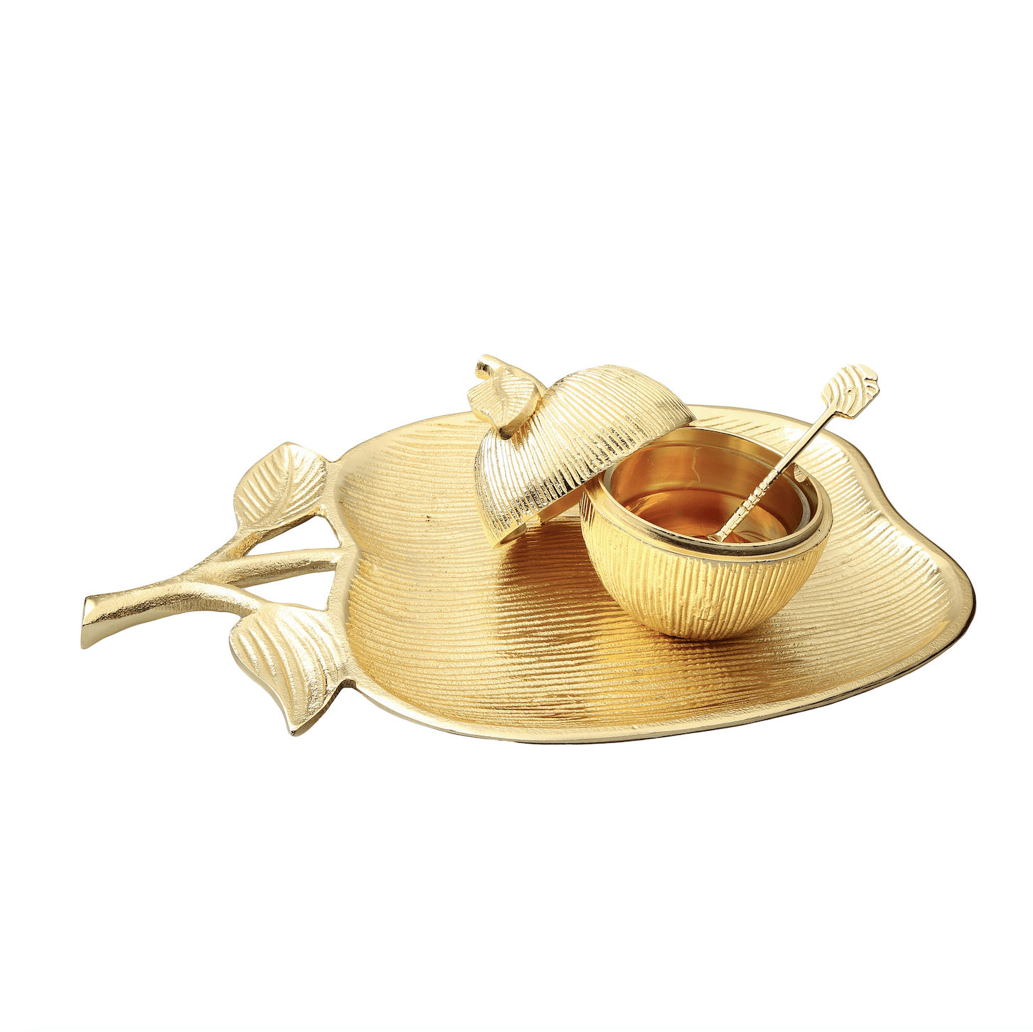 Large Apple Shaped Dish with Removable Honey Jar - Gold、mySite、topwebapps