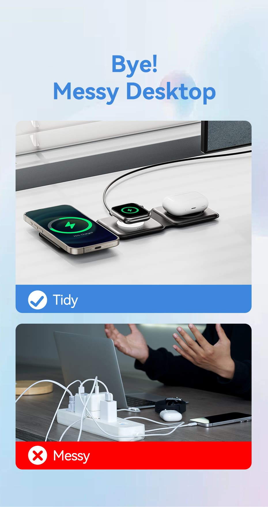 3-in-1 Wireless Charging Pad with MagSafe and LED Night Light