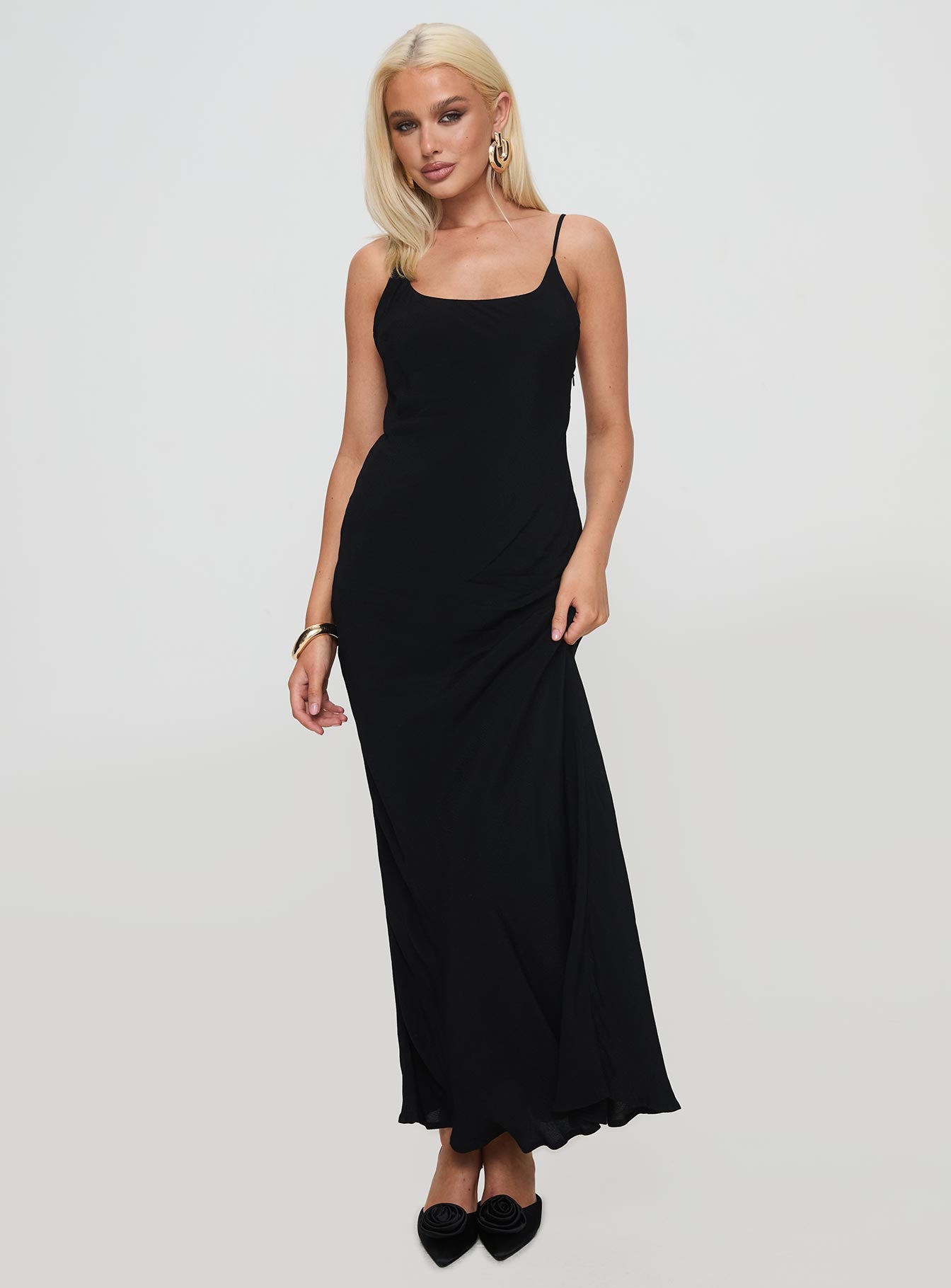 Lagane Bias Cut Maxi Dress Black、mySite、solidvoid