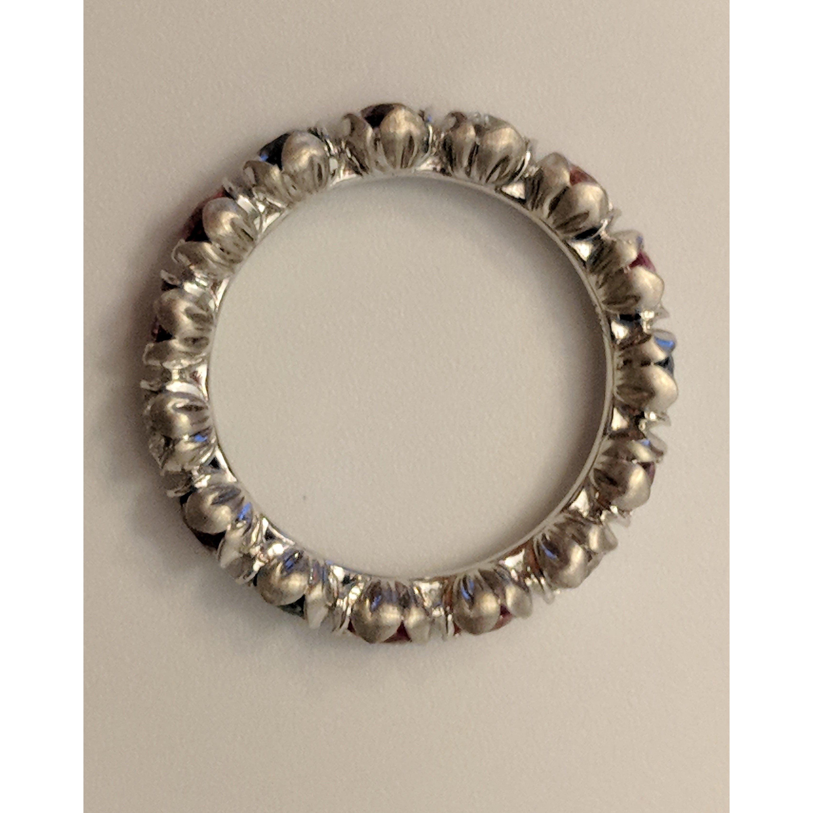 Sapphire and Diamond Eternity Band in 18K White Gold-Flower Motif、mySite、g9winljtr