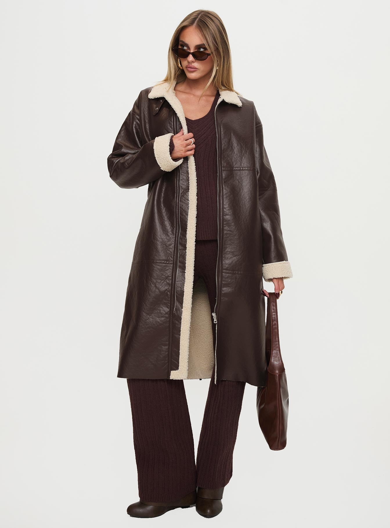 Ammelia Shearling Long-line Jacket Brown、mySite、solidvoid