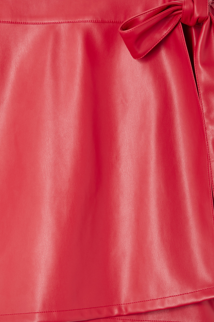 Deep Red Vegan Leather Mini Jaspre Skirt Petite、mySite、solidvoid