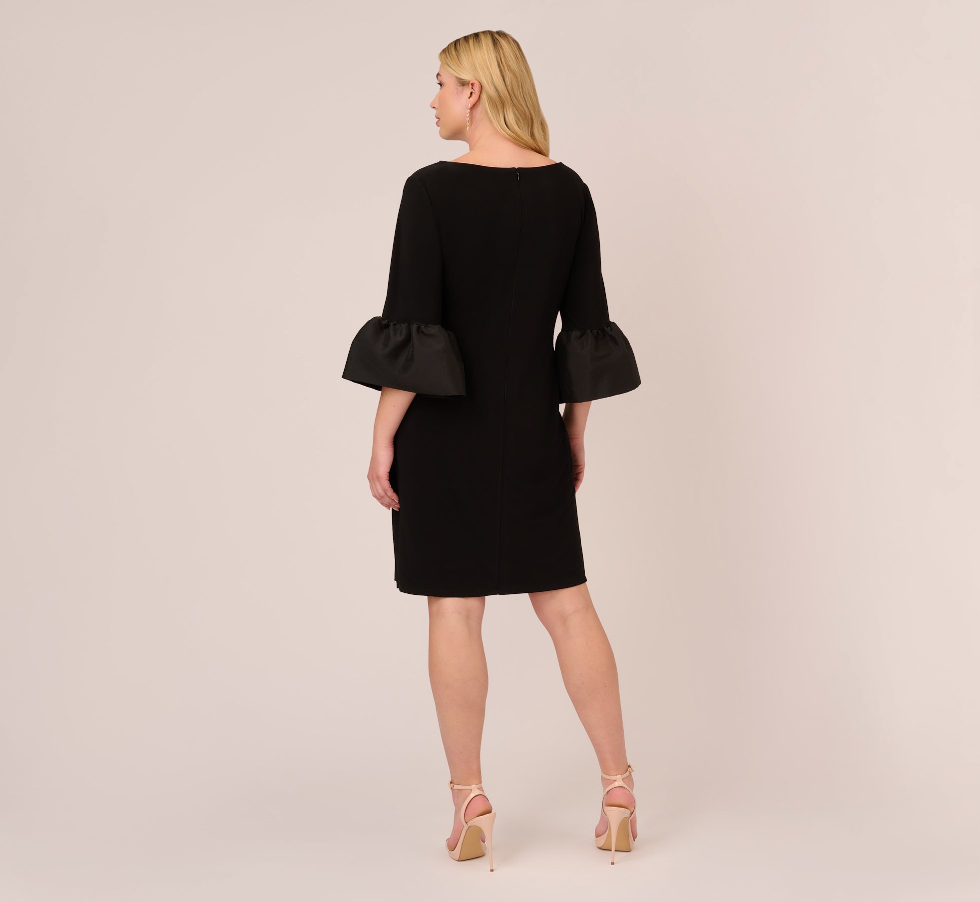 Plus Size Draped Jersey Short Sheath Dress With Bell Cuffs In Black、mySite、solidvoid