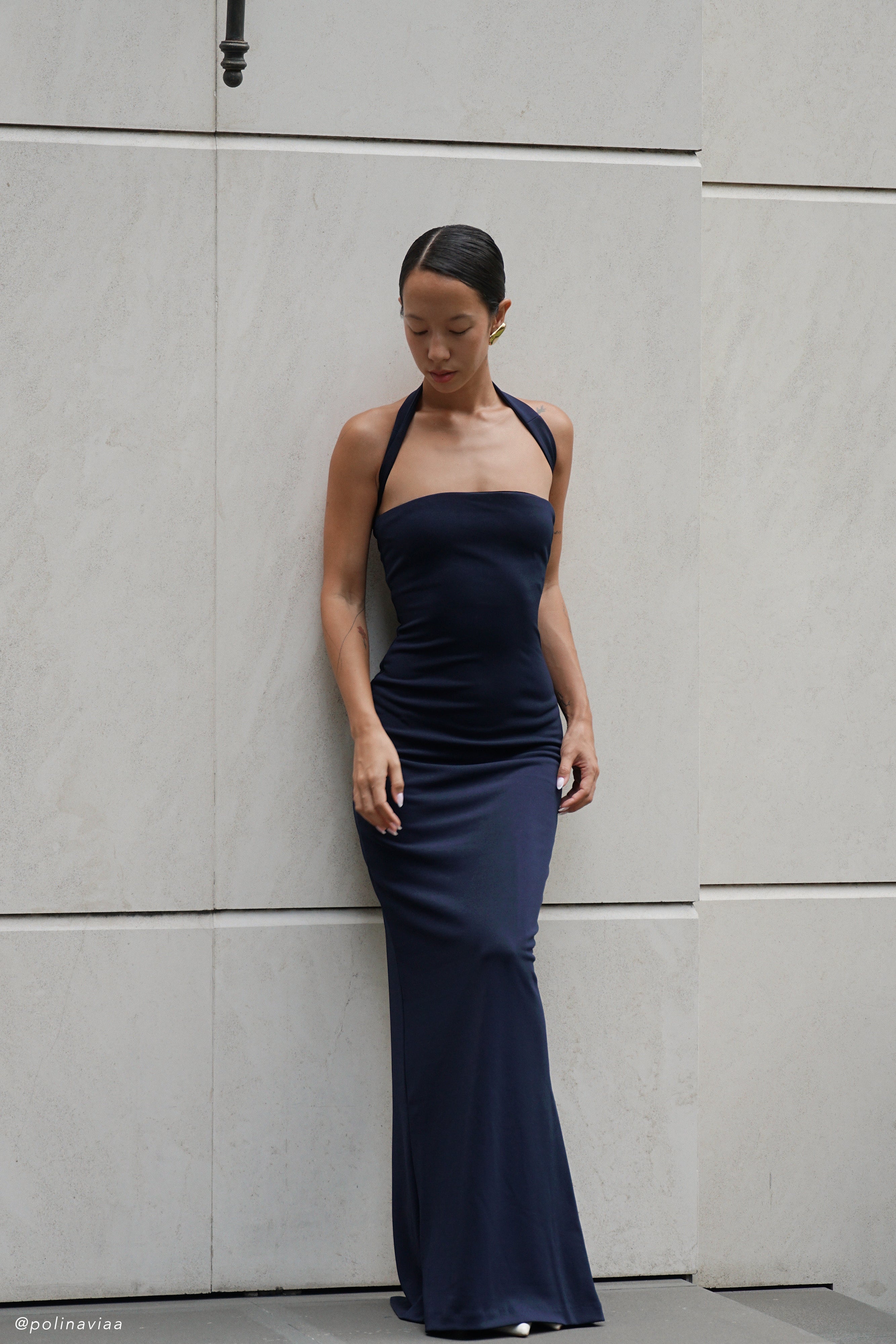 Velma Halter Collar Maxi Dress - Dark Navy、mySite、solidvoid