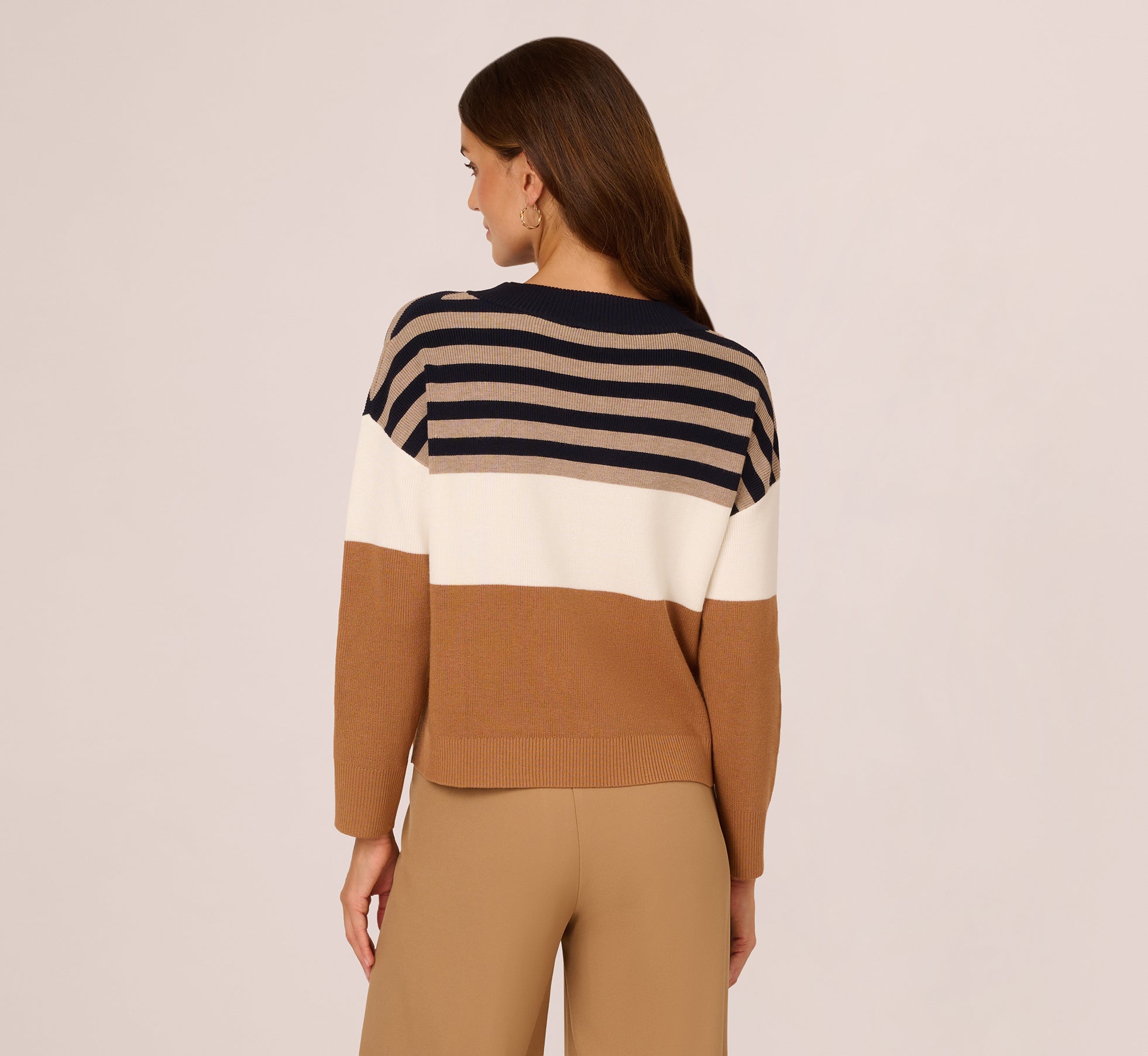 Drop Shoulder Boat Neck Color Blocked Sweater In Bluemoon Htdkoatmealblockmulti、mySite、solidvoid