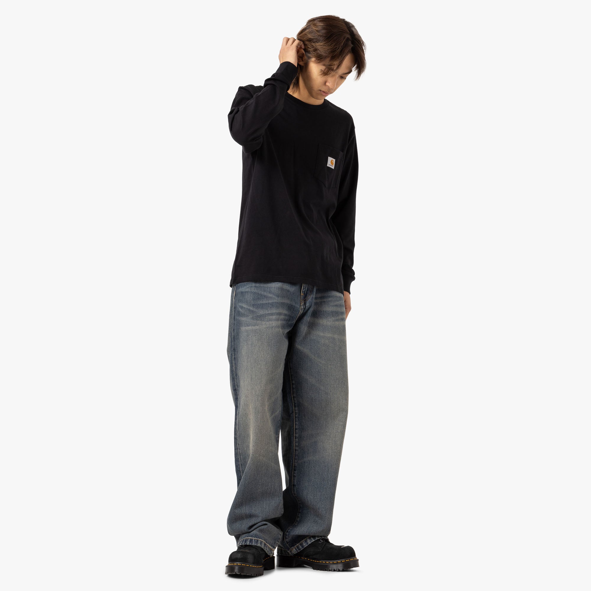  Carhartt WIP L/S Pocket T-Shirt Cotton Single Jersey / Black、mySite、merchandisen