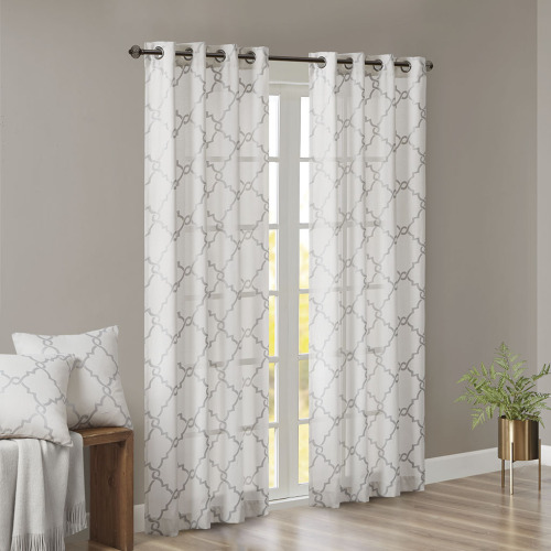 Fretwork Print Grommet Top Window Curtain Panel(Only 1 Pc Panel)、、eastwooduniform
